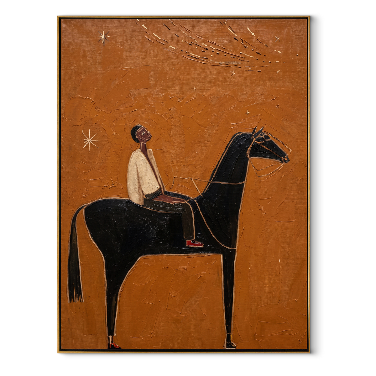 Ivory Rider Watches Comet equestrian horse painting, vertical canvas artwork