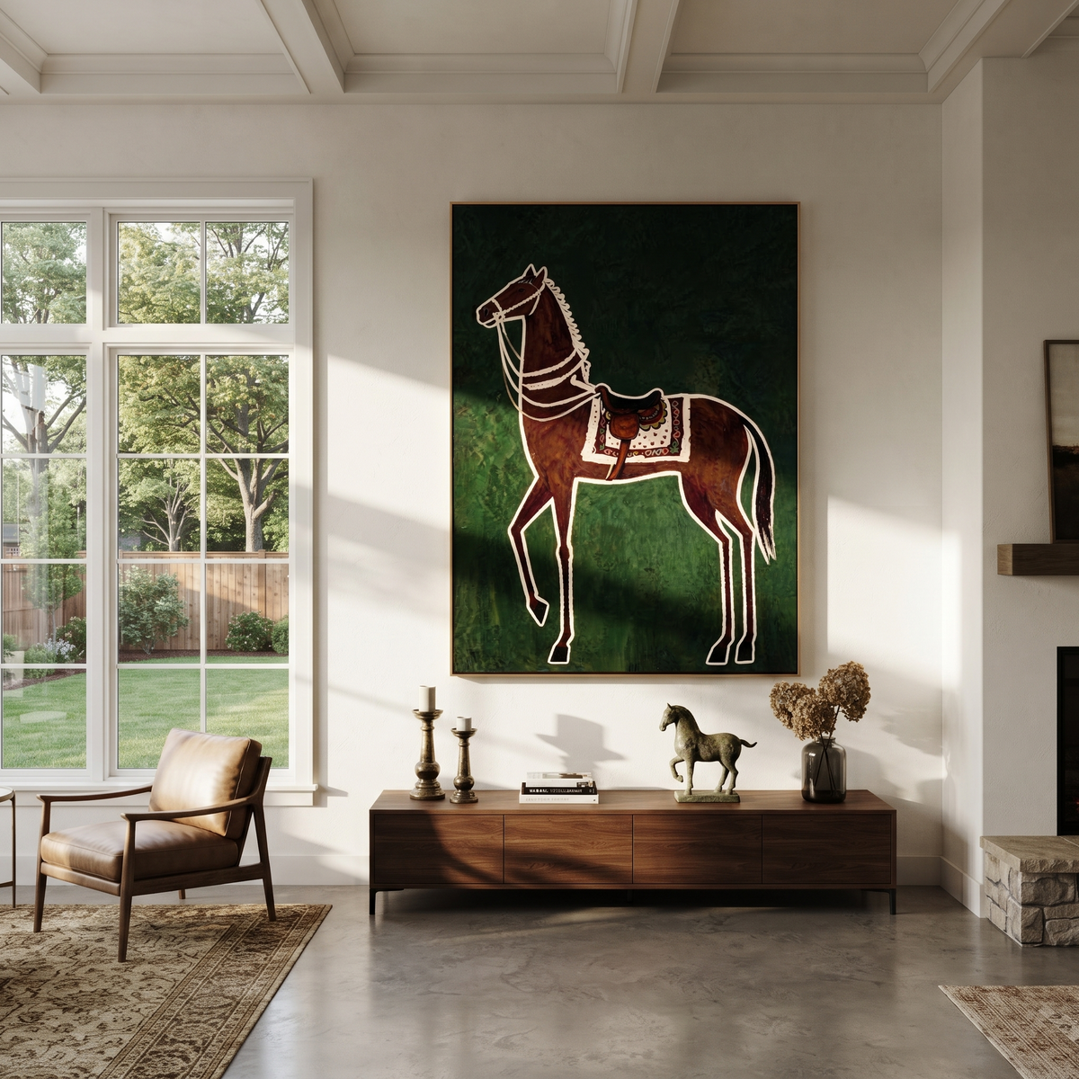 White Reins Frame Chestnut displayed in a collected contemporary interior