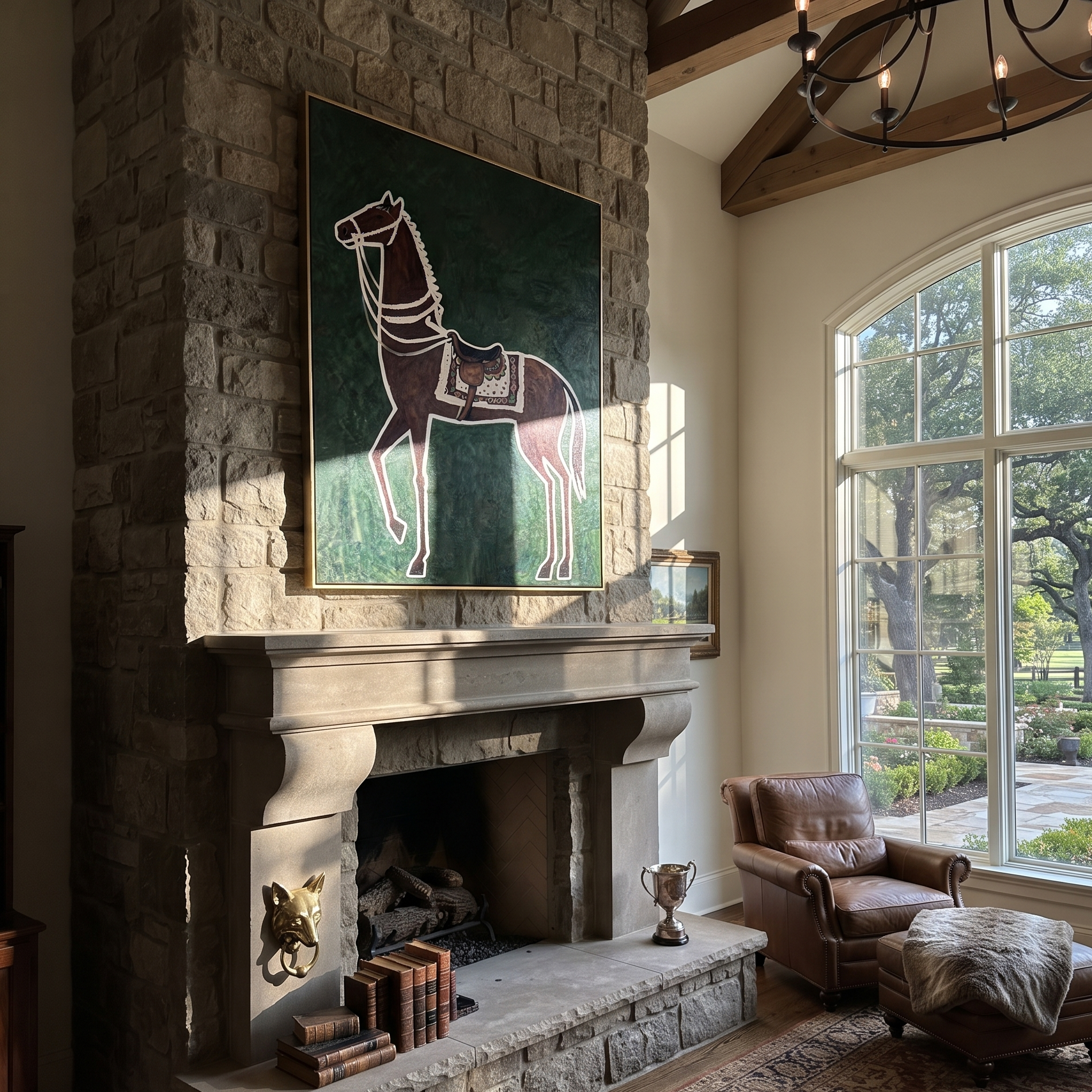 White Reins Frame Chestnut presented as a colorful interior focal point