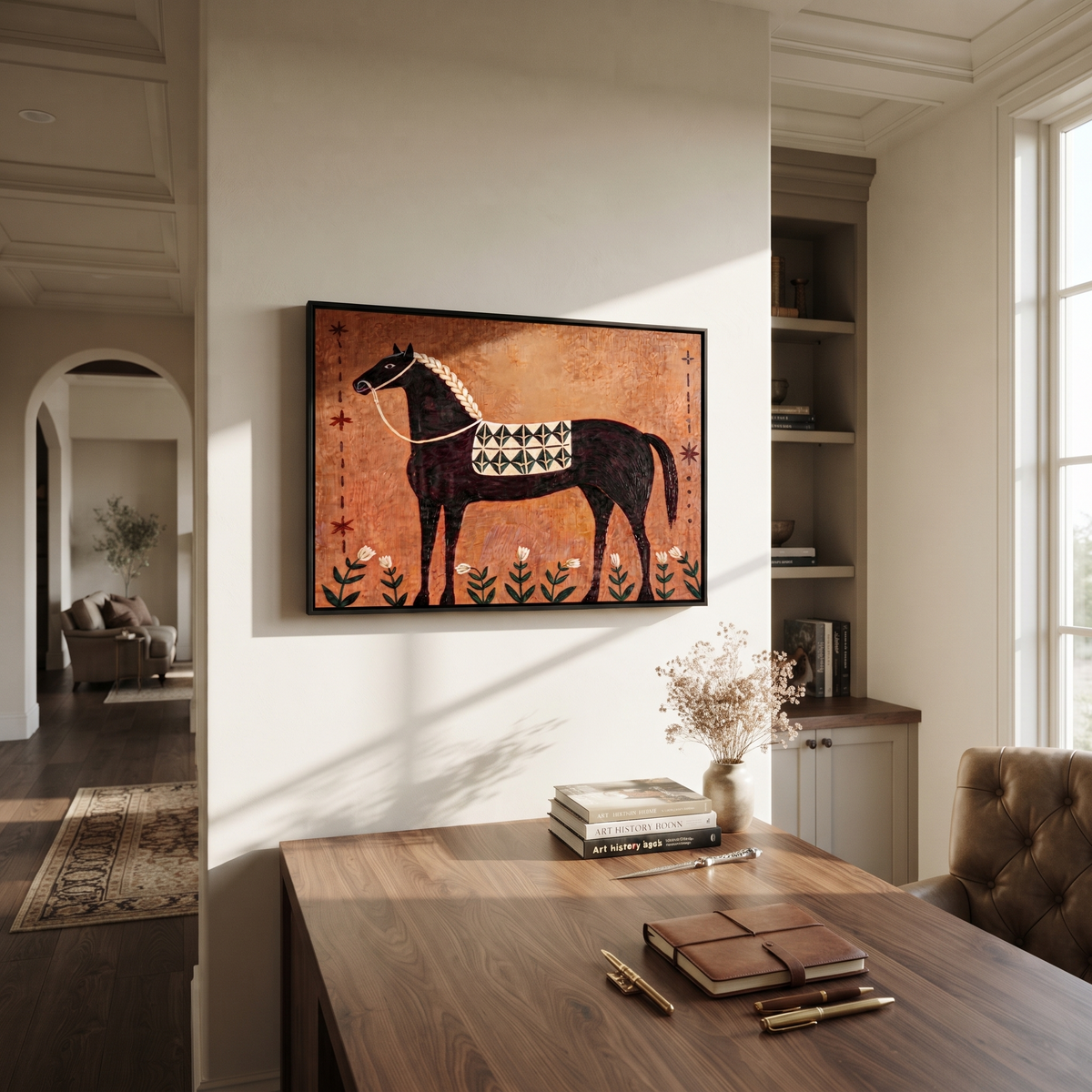 Flowers Rise Beneath Dapples styled with wood, linen, and modern decor