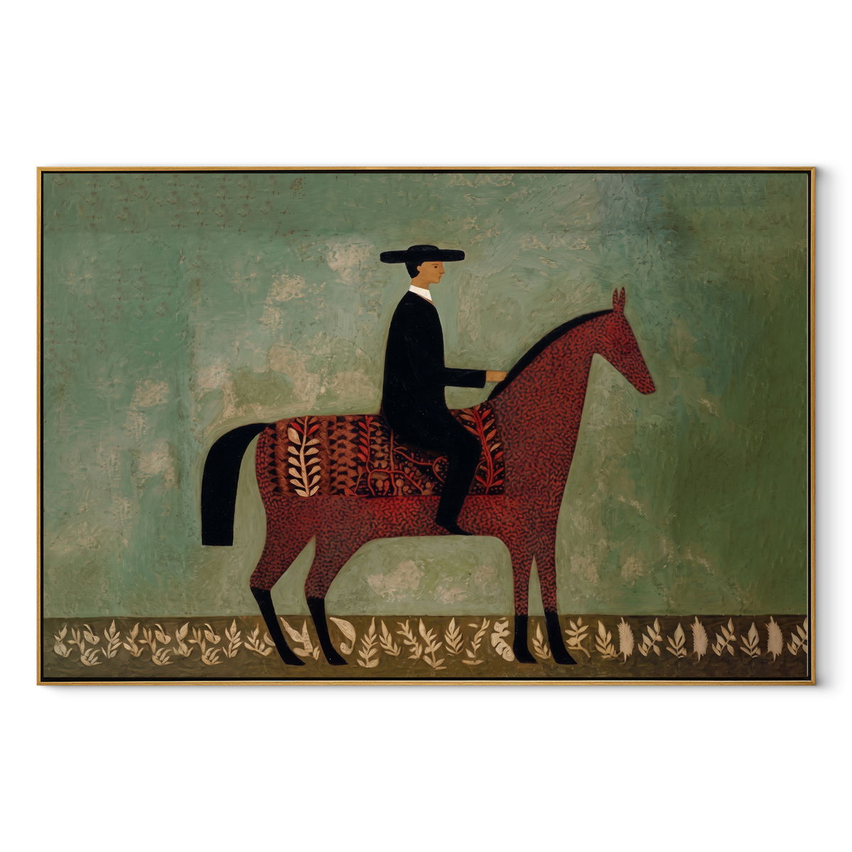 Red Horse Crosses Mint equestrian horse painting, horizontal canvas artwork