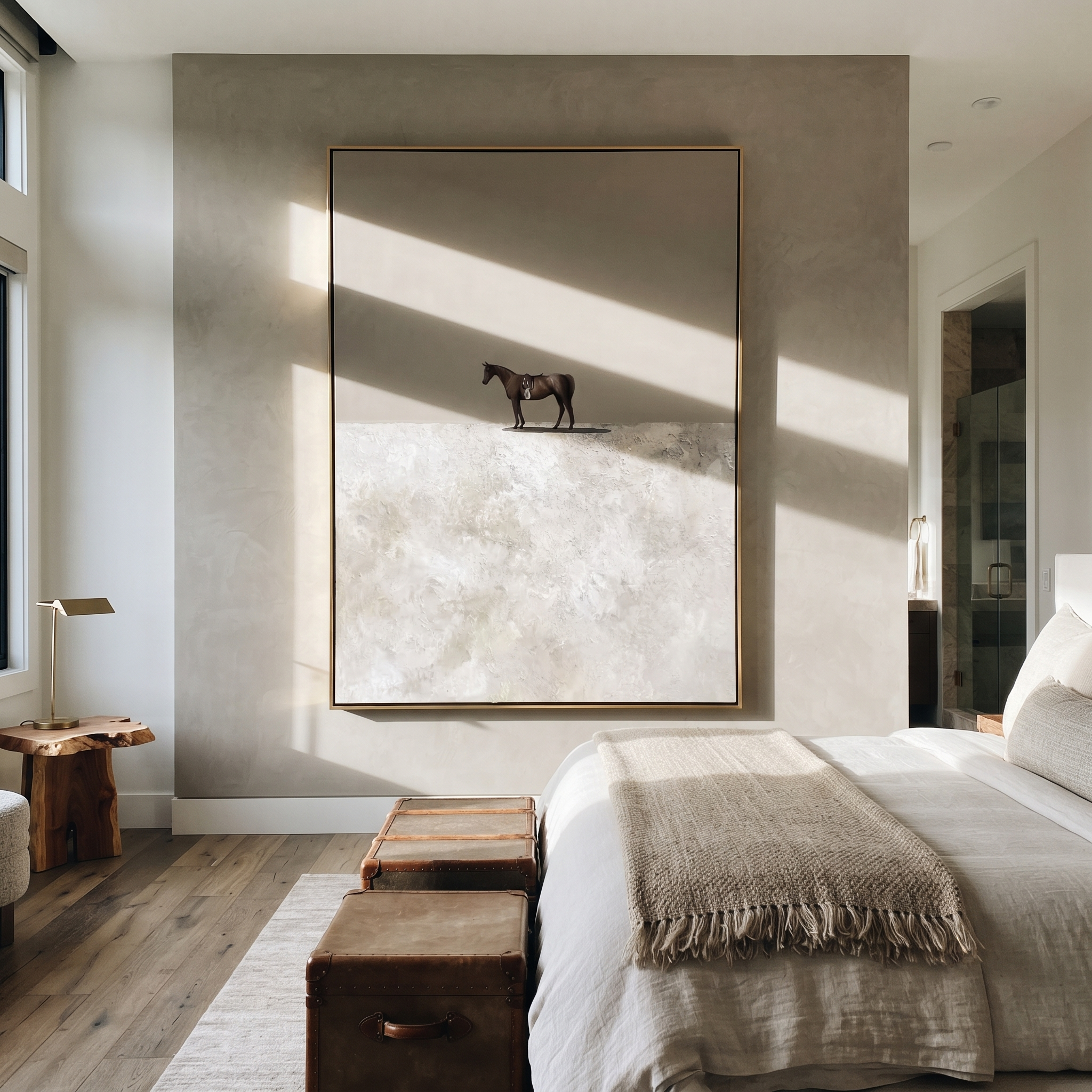 Tiny Horse Crosses Snow presented as a colorful interior focal point