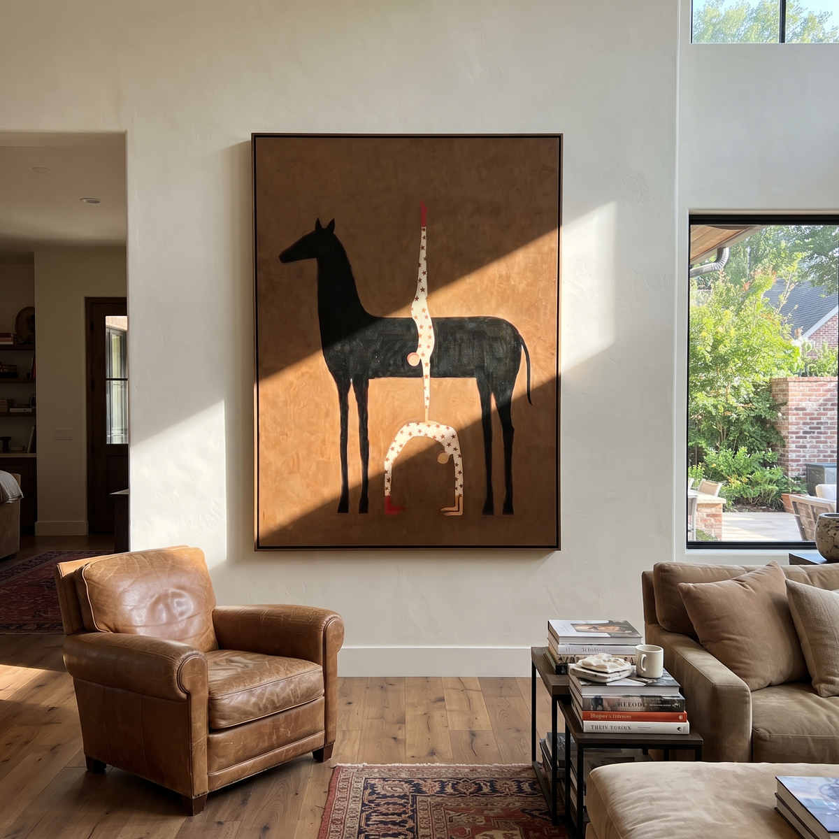 Inverted Stars Meet Horse displayed in a layered residential setting