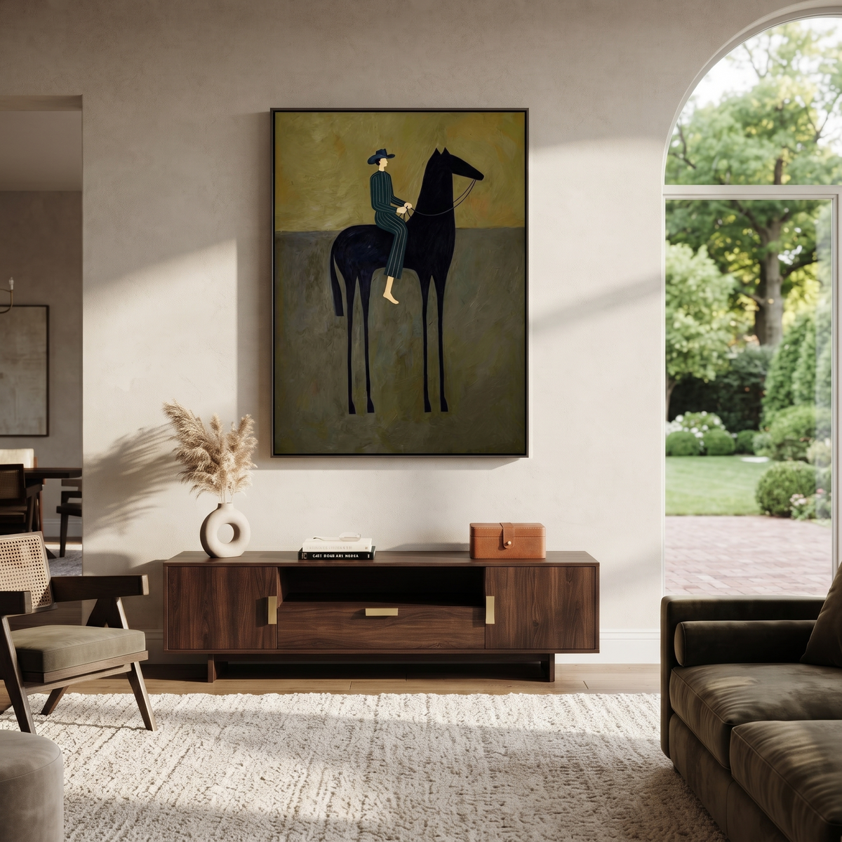 Green Stripes Ride Midnight displayed in a collected contemporary interior