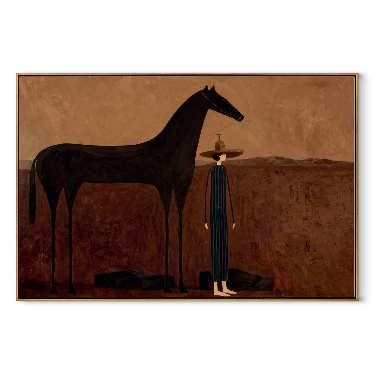 Tall Horse Guards Rest equestrian horse painting, horizontal canvas artwork