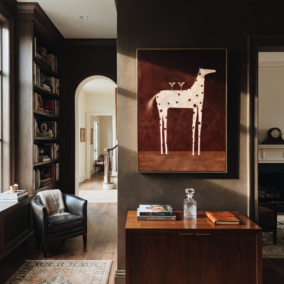 Three Martinis Cross Spots styled with warm modern furnishings