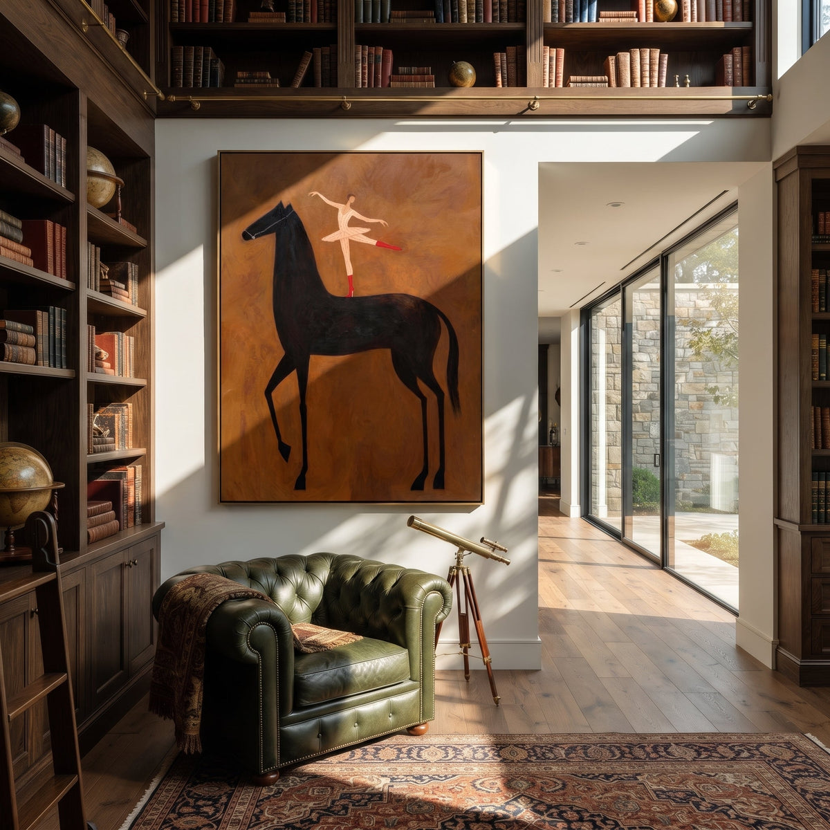 Dancer Turns Above Midnight displayed in a layered residential setting