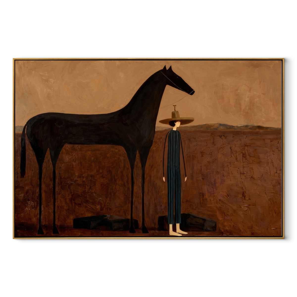 Shadow Horse Keeps Company equestrian horse painting, horizontal canvas artwork
