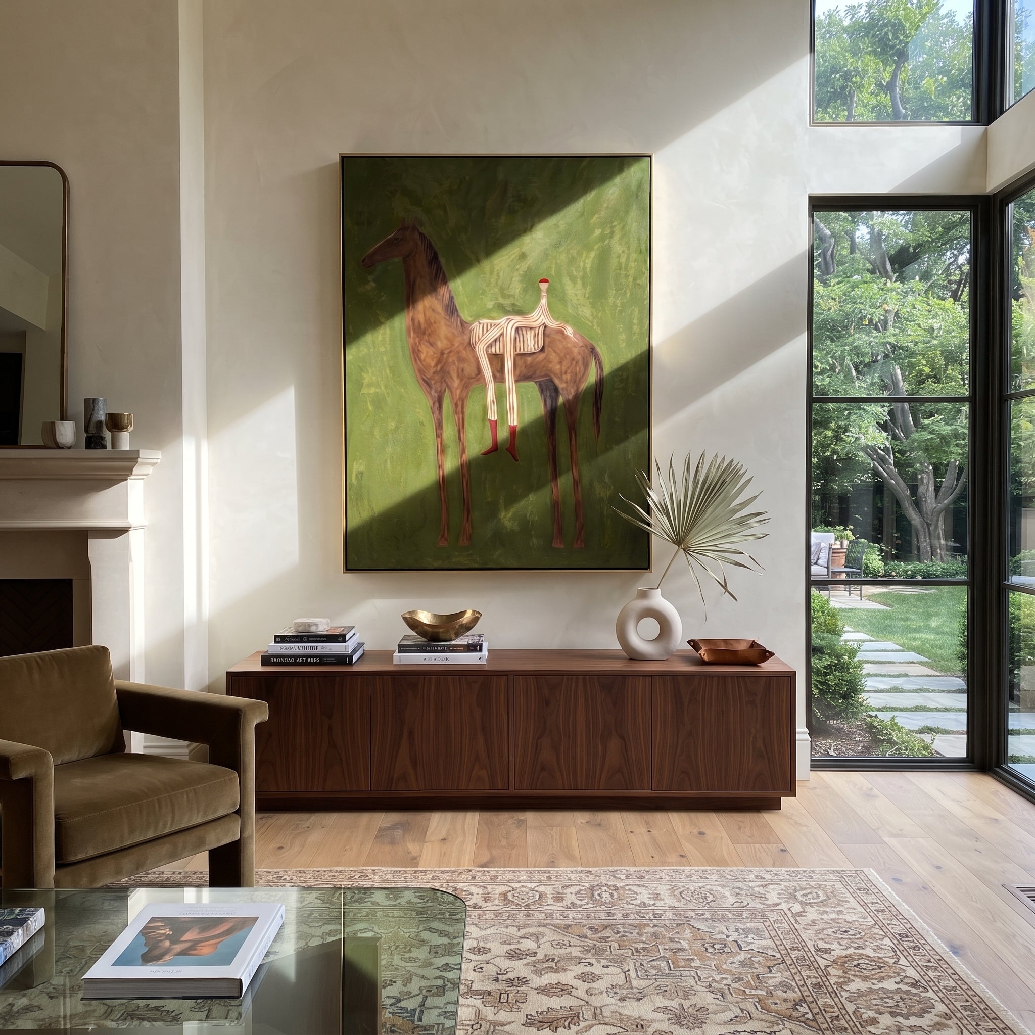 Chestnut Carries Striped Rest displayed in a collected contemporary interior