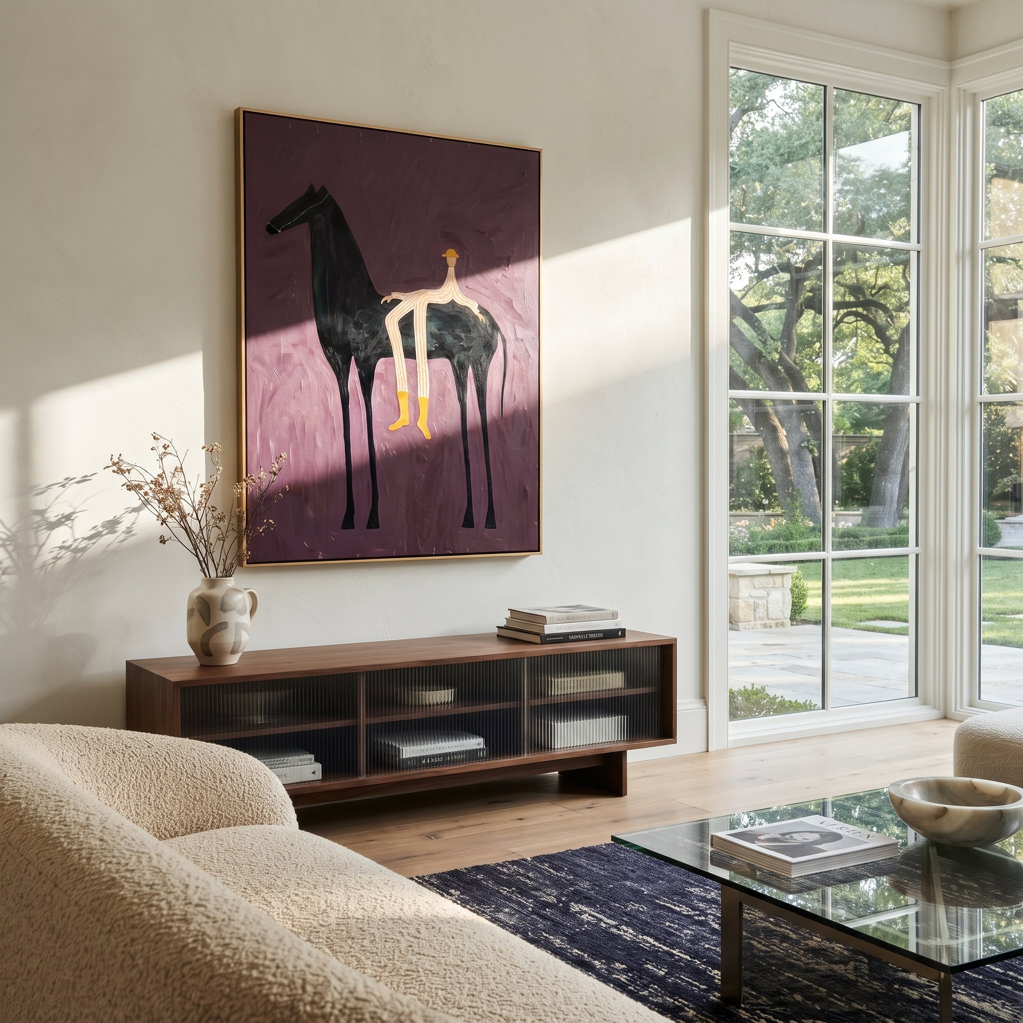 Yellow Boots Cross Violet displayed in a collected contemporary interior