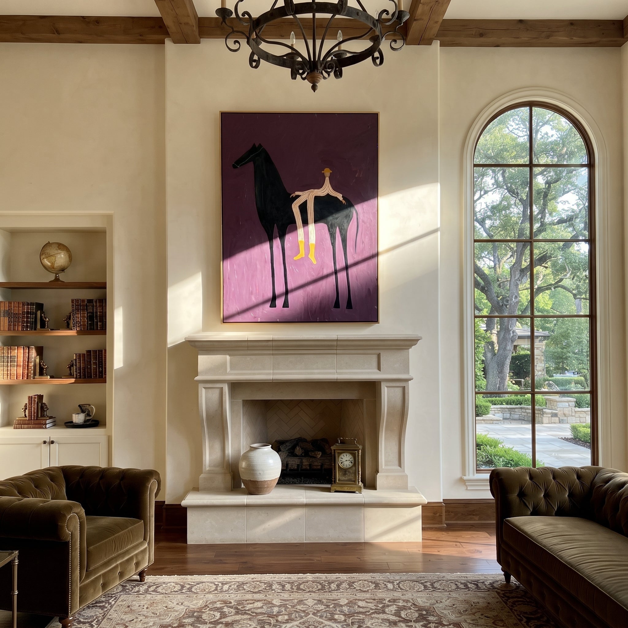 Yellow Boots Cross Violet styled with warm modern furnishings