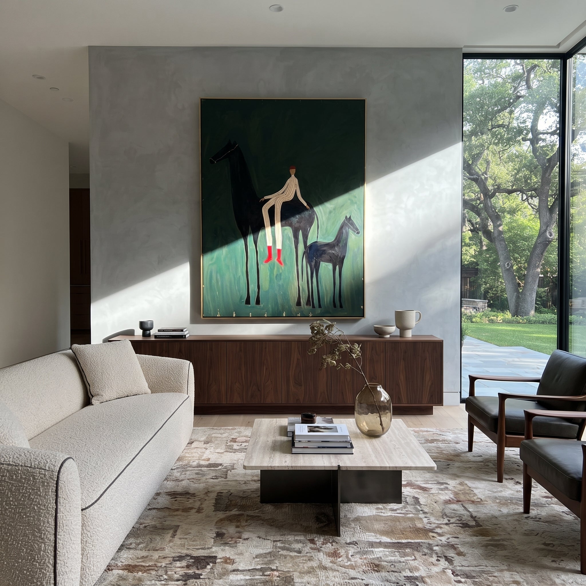 Young Horse Follows Quiet styled with wood, linen, and modern decor