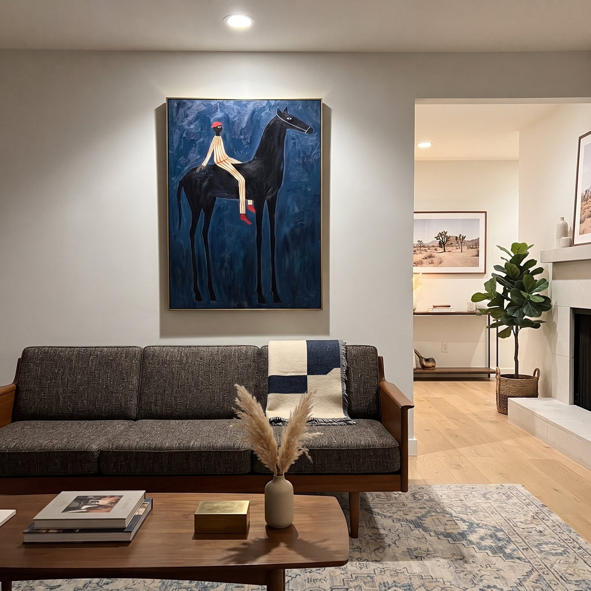 Red Hat Crosses Cobalt styled with wood, linen, and modern decor