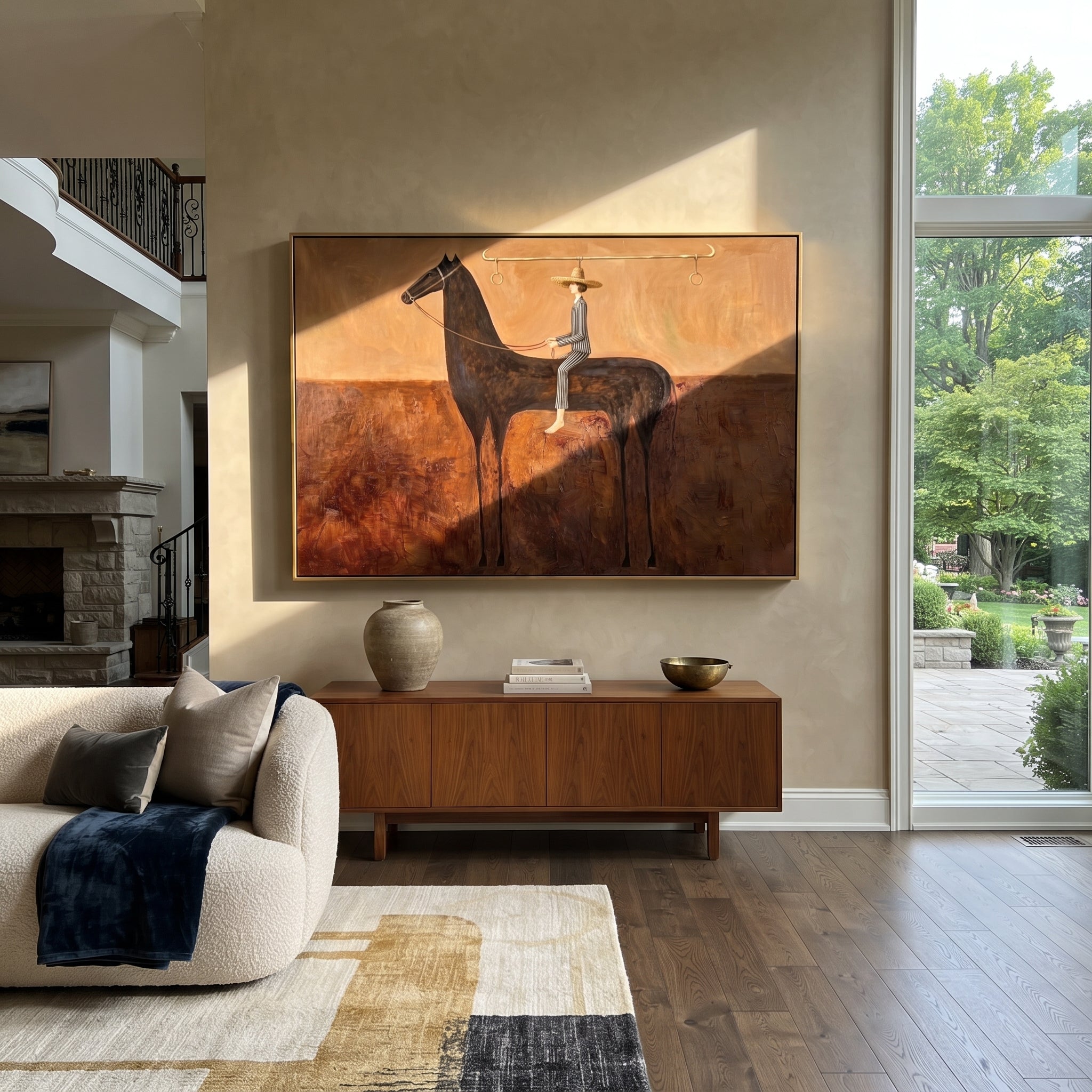 Long Reins Hold Earth displayed in a collected contemporary interior