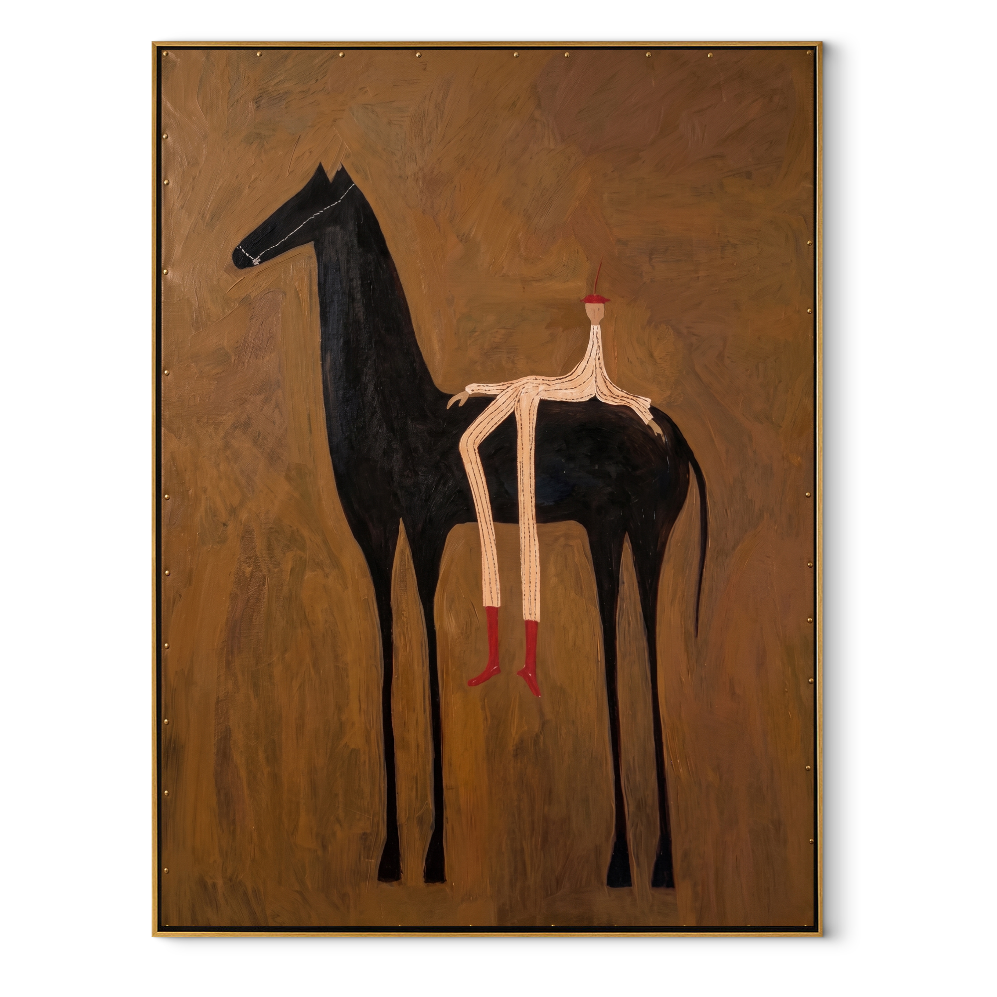 Long Legs Rest Midnight equestrian horse painting, vertical canvas artwork