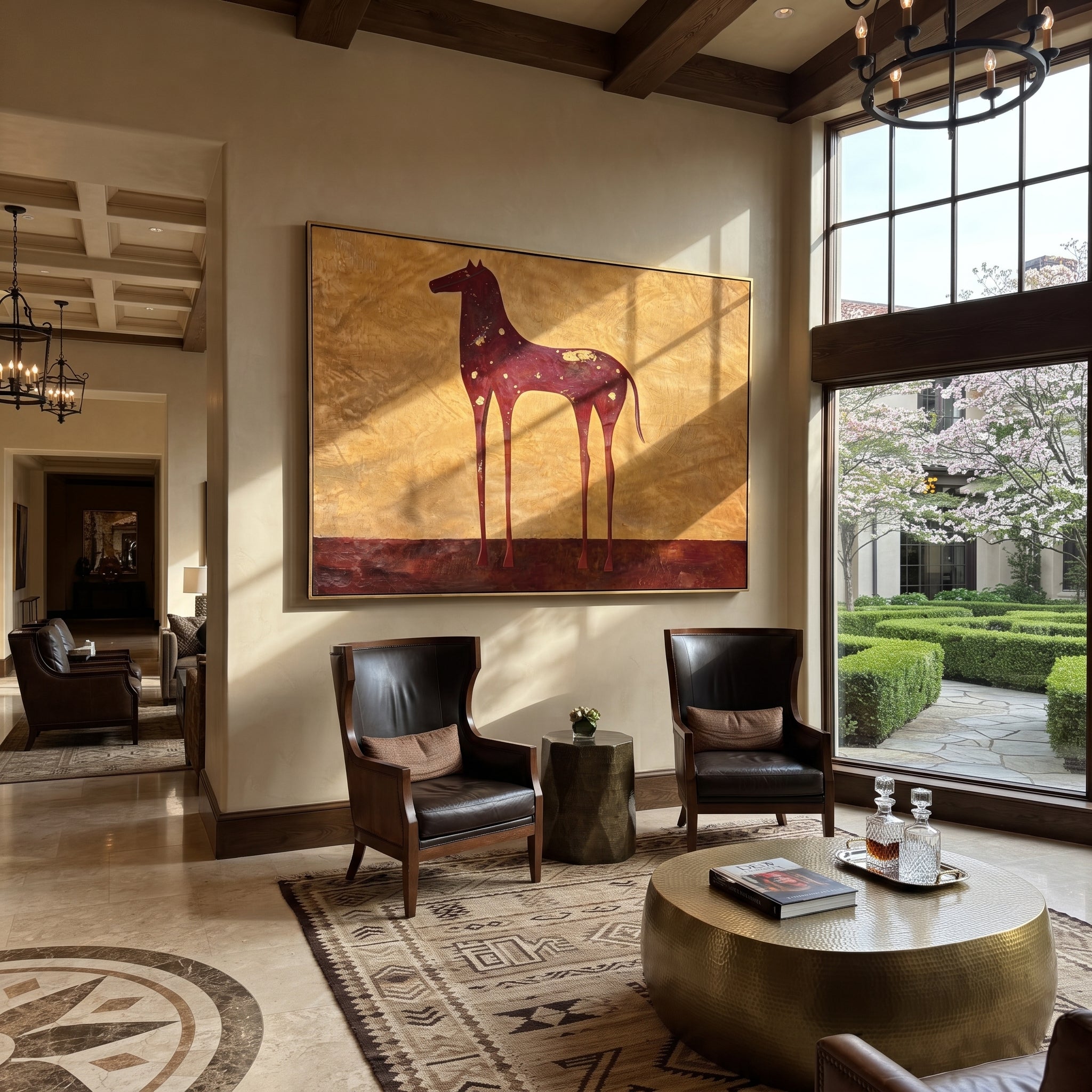 Constellations Rest on Burgundy displayed in a collected contemporary interior