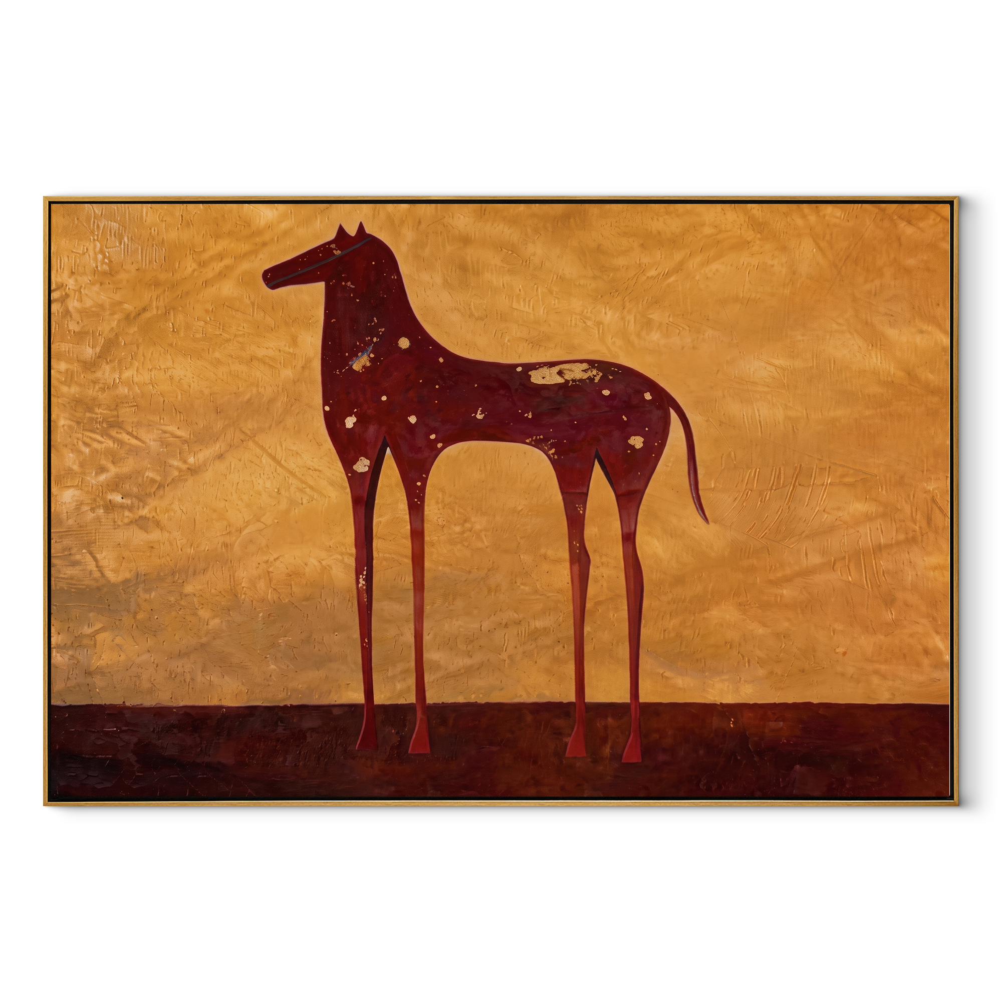 Constellations Rest on Burgundy equestrian horse painting, horizontal canvas artwork