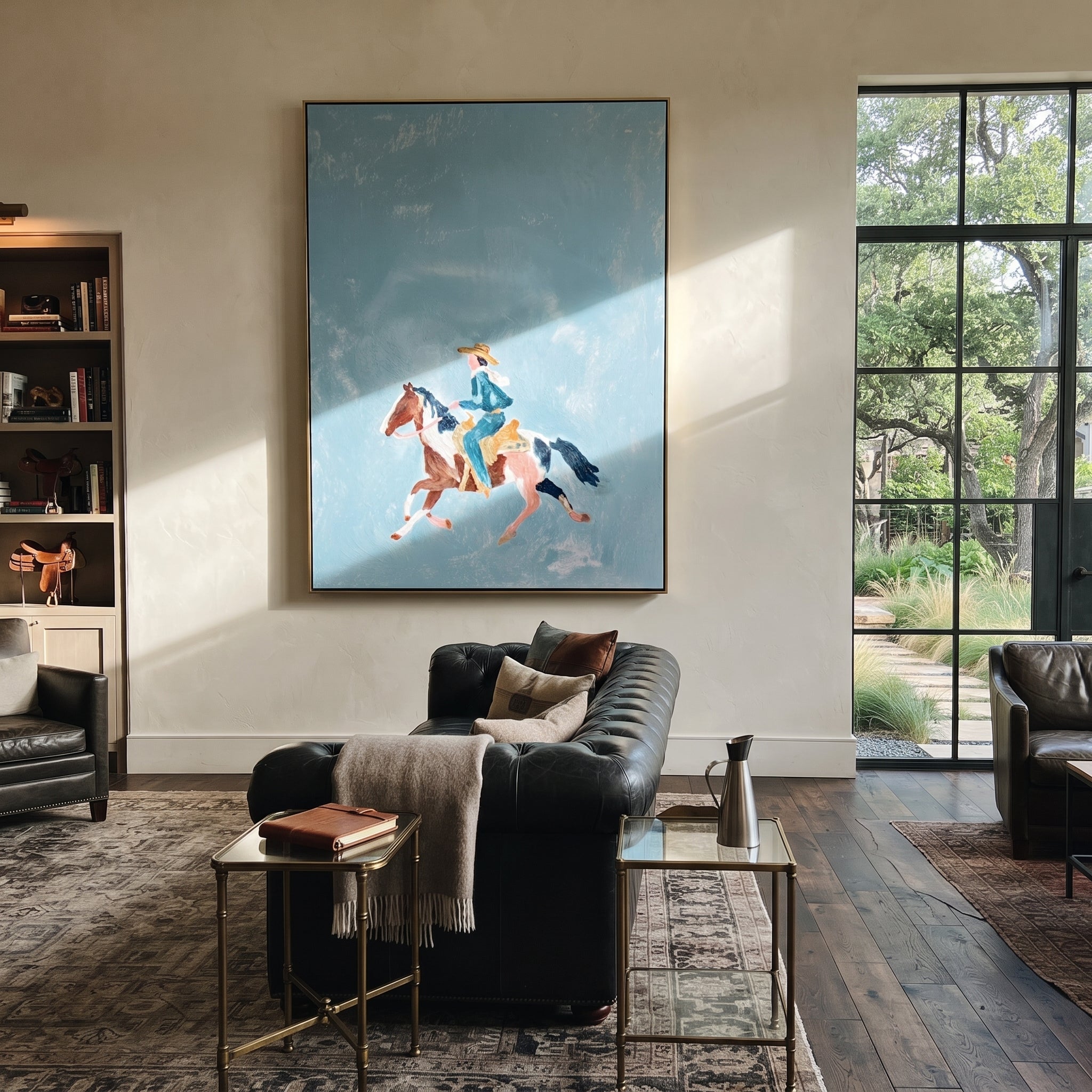 Blue Sky Carries Gallop displayed in a collected contemporary interior