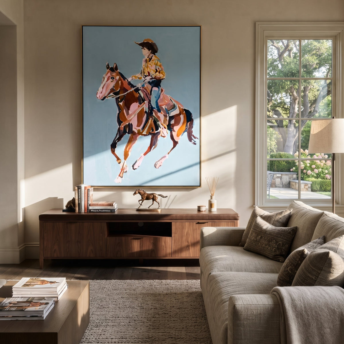 Floral Shirt Breaks Blue displayed in a collected contemporary interior
