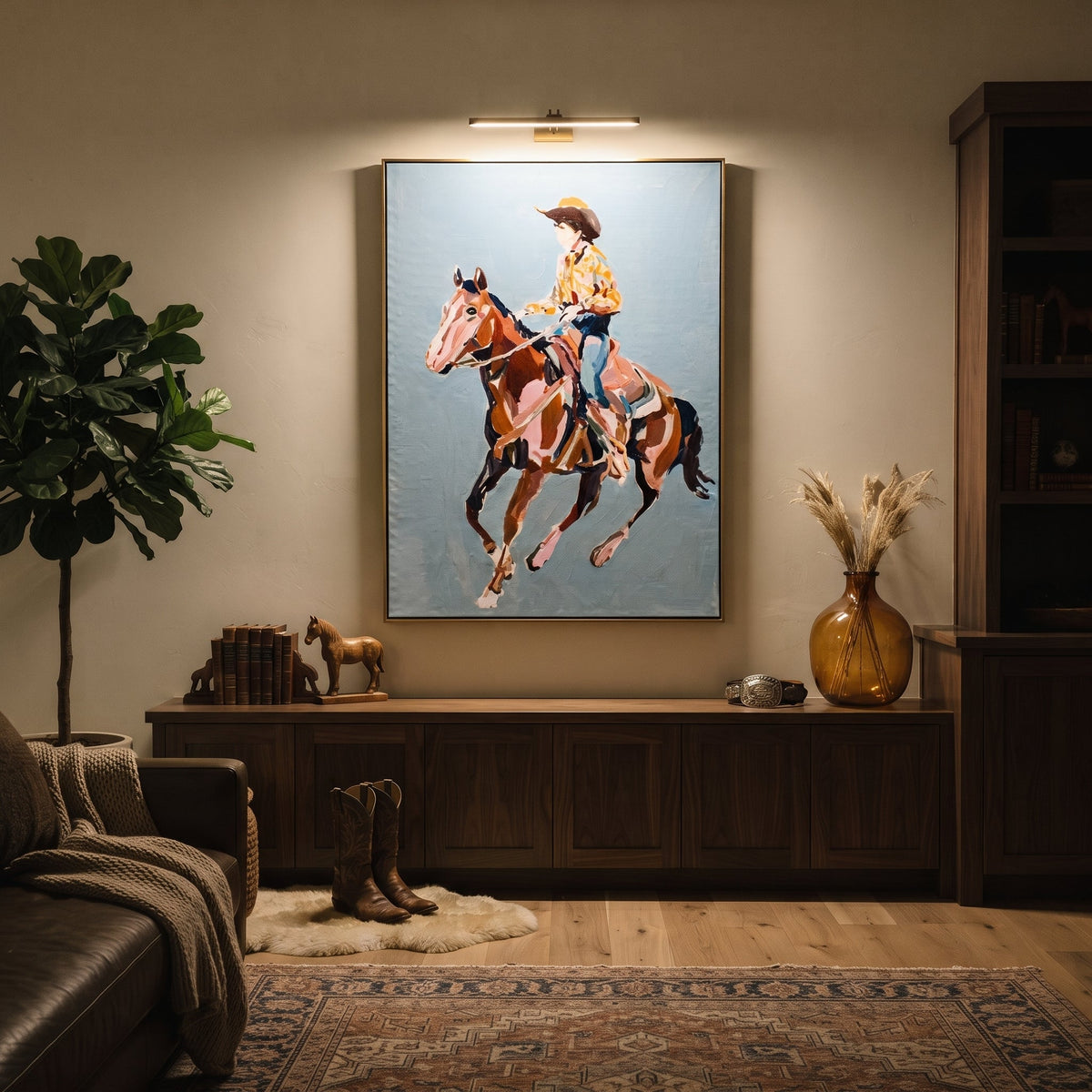 Floral Shirt Breaks Blue displayed in a layered residential setting
