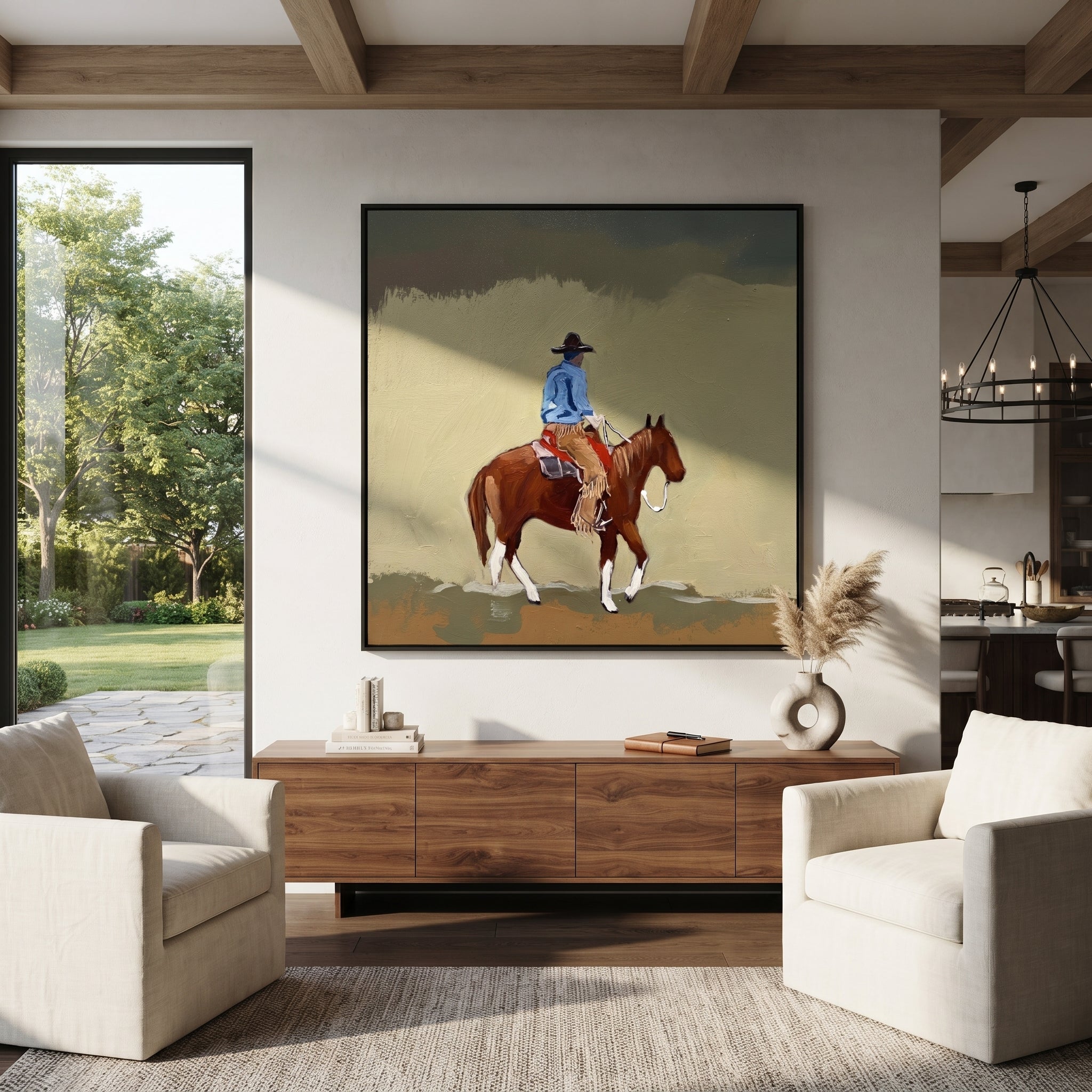 Dusty Trail Carries Home displayed in a collected contemporary interior