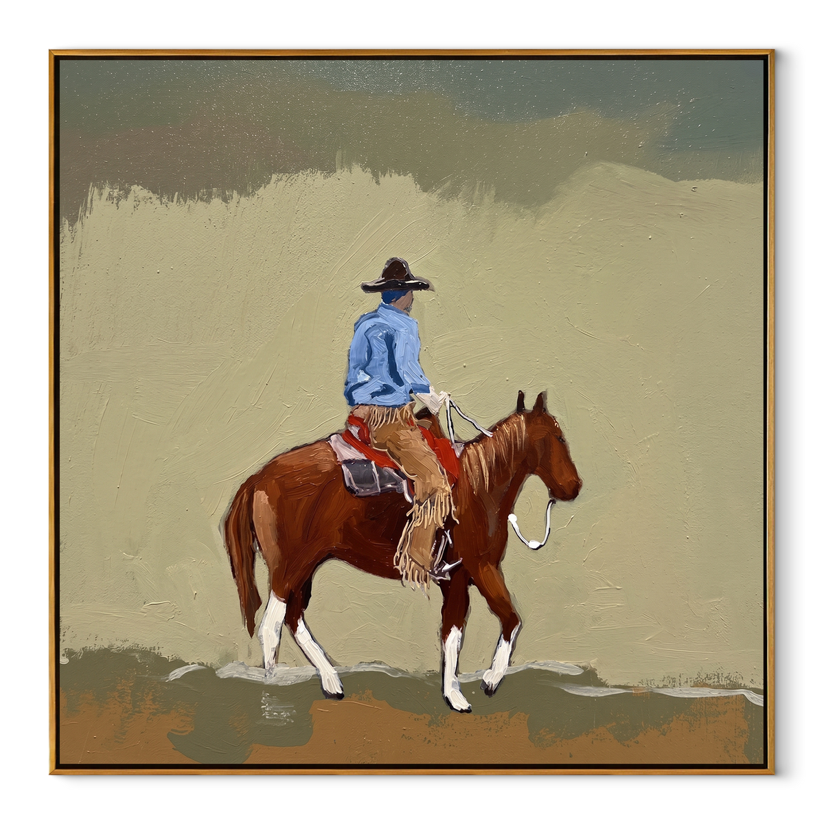 Dusty Trail Carries Home equestrian horse painting, square canvas artwork