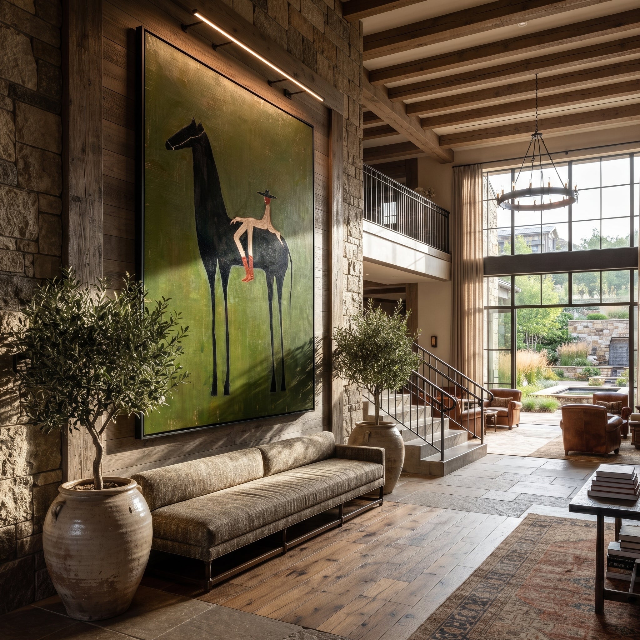 Small Rider Measures Green styled with wood, linen, and modern decor