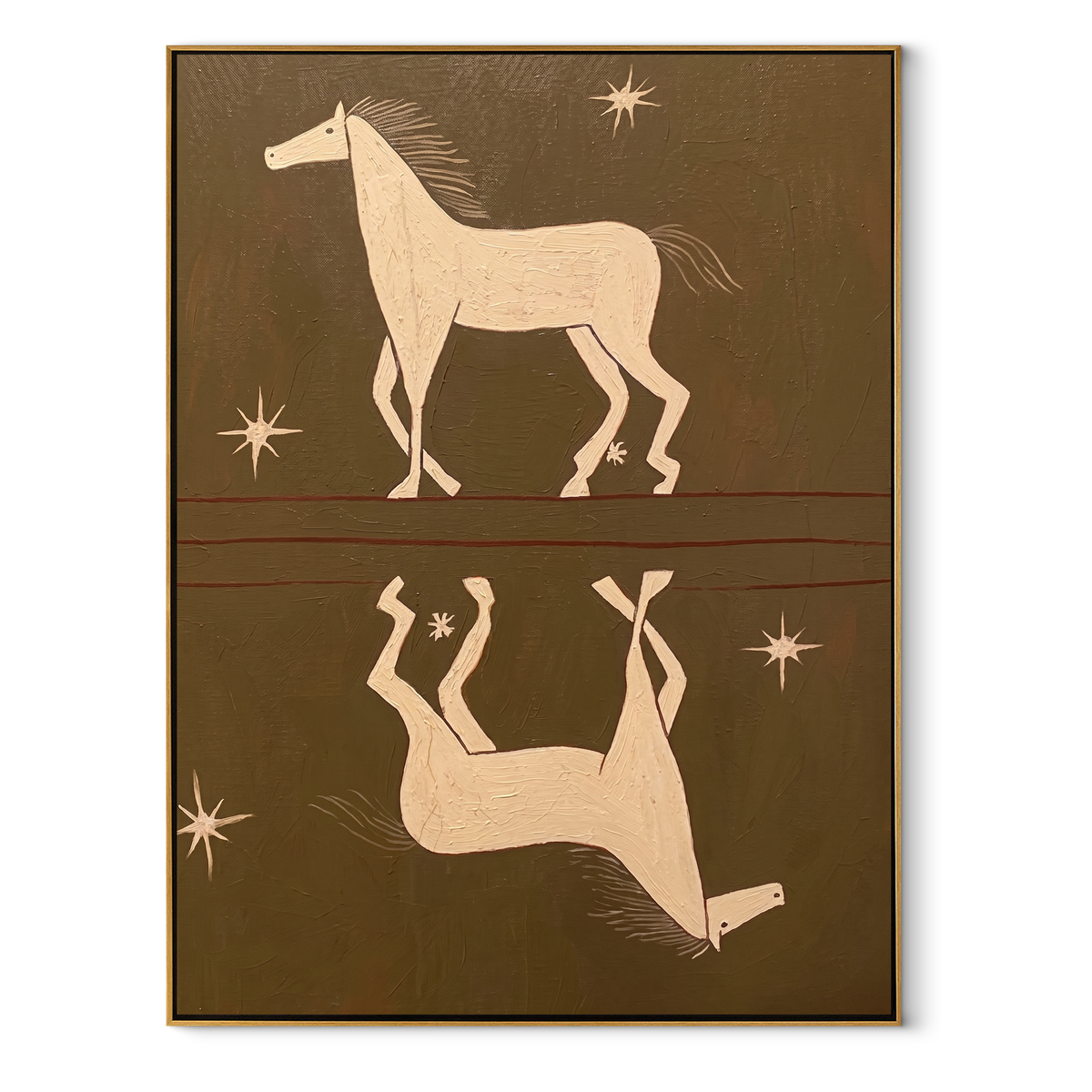 White Horses Mirror Stars equestrian horse painting, vertical canvas artwork