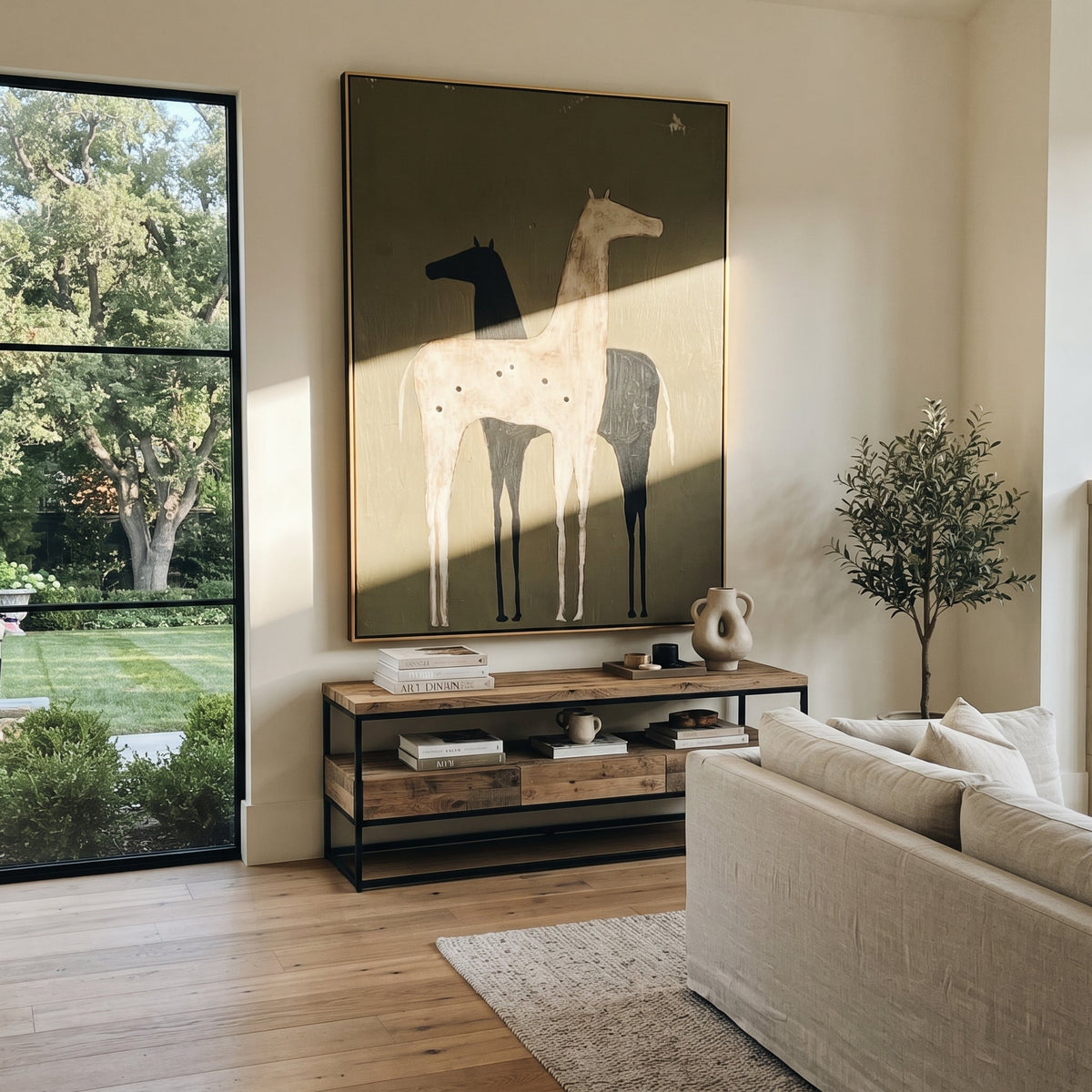 Pale Horse Shadows Midnight displayed in a collected contemporary interior