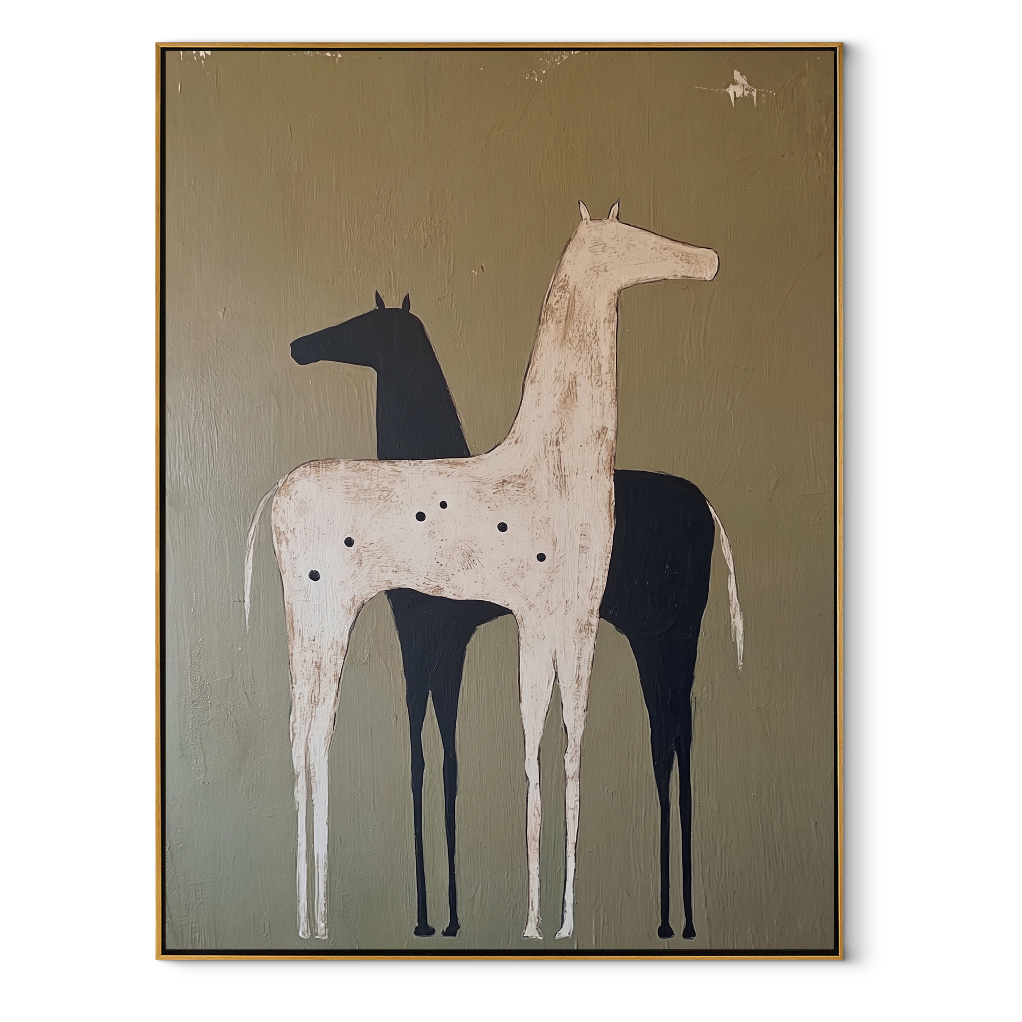 Pale Horse Shadows Midnight equestrian horse painting, vertical canvas artwork