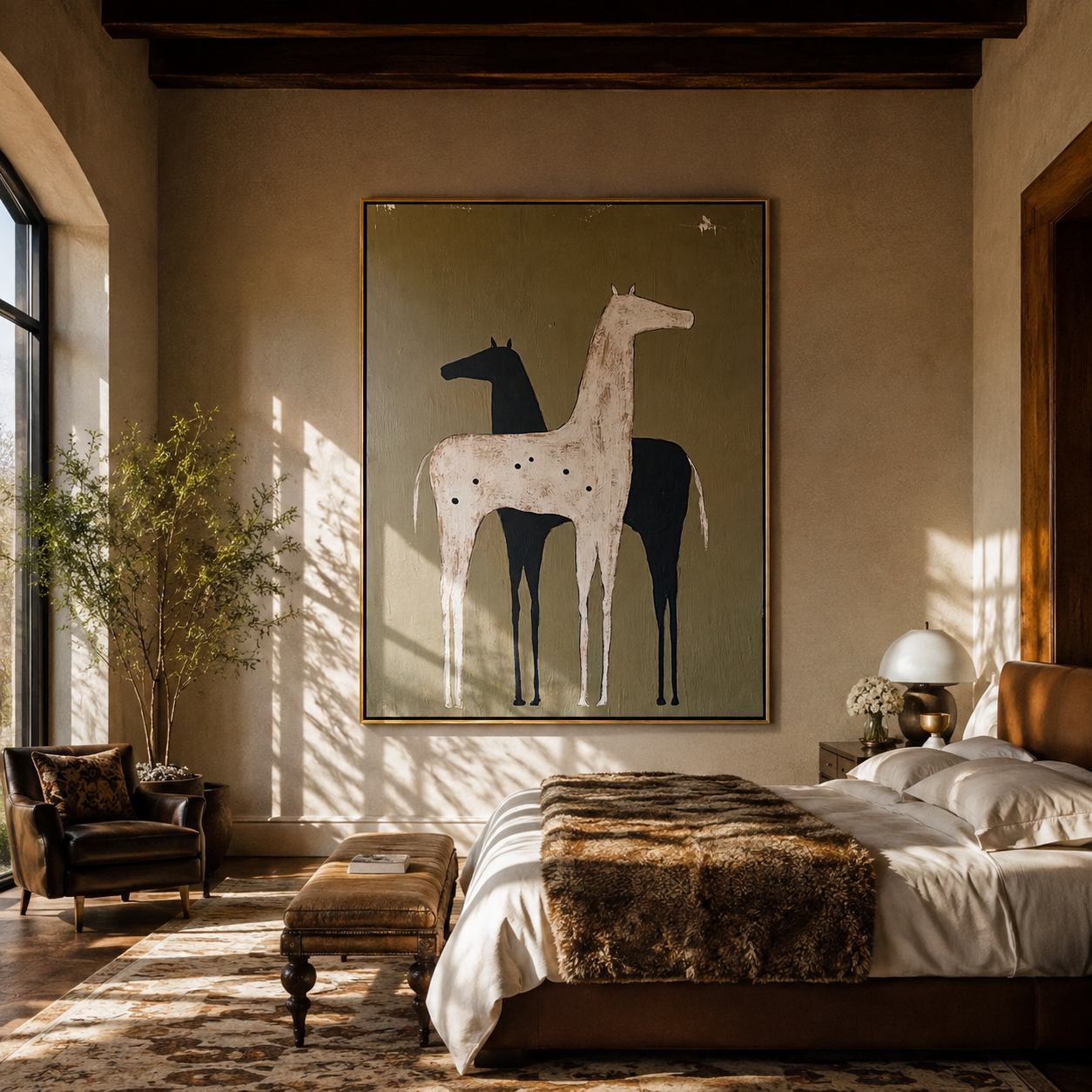 Pale Horse Shadows Midnight styled with warm modern furnishings