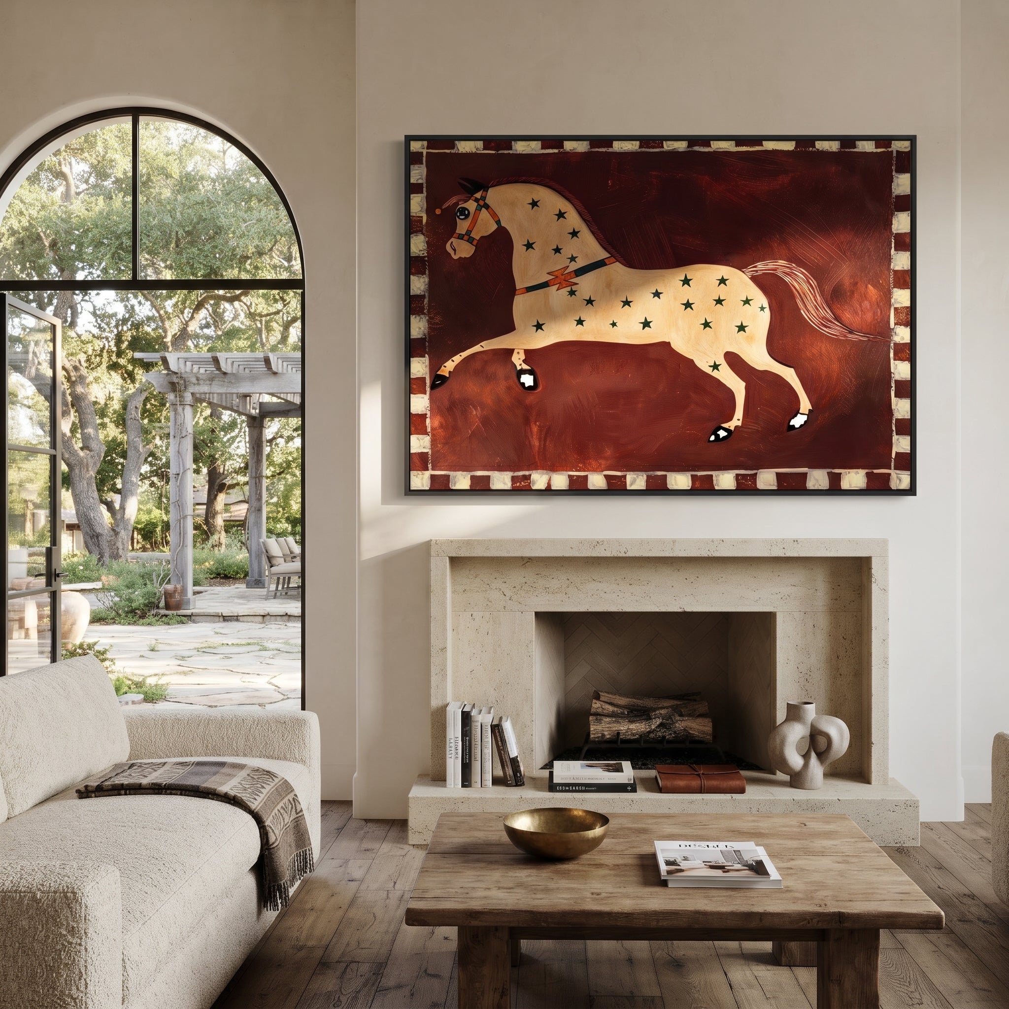 Golden Horse Runs Starlight displayed in a collected contemporary interior