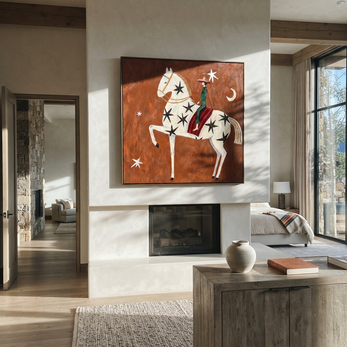 Black Stars Lift Ivory styled with wood, linen, and modern decor