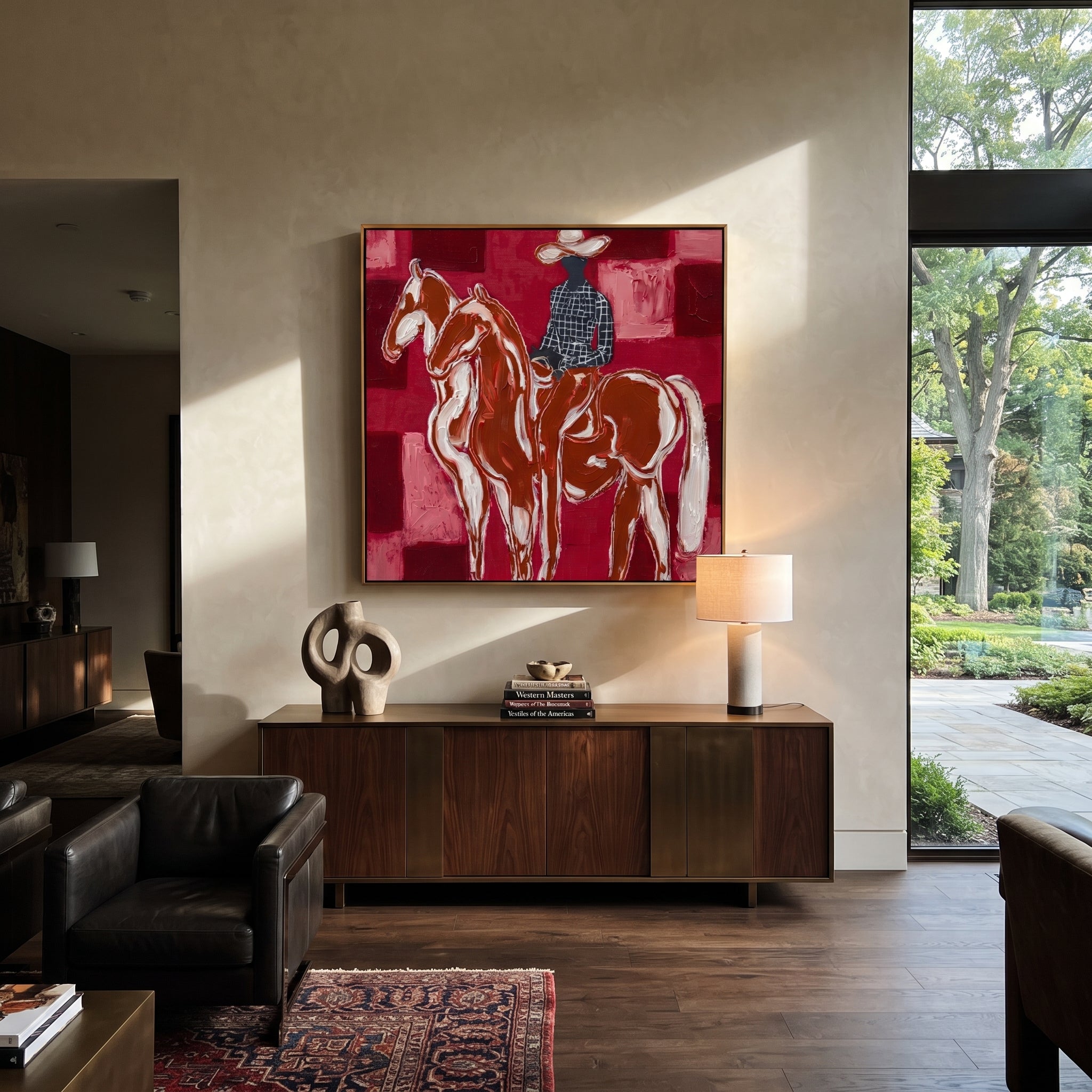 White Horses Face Away displayed in a collected contemporary interior