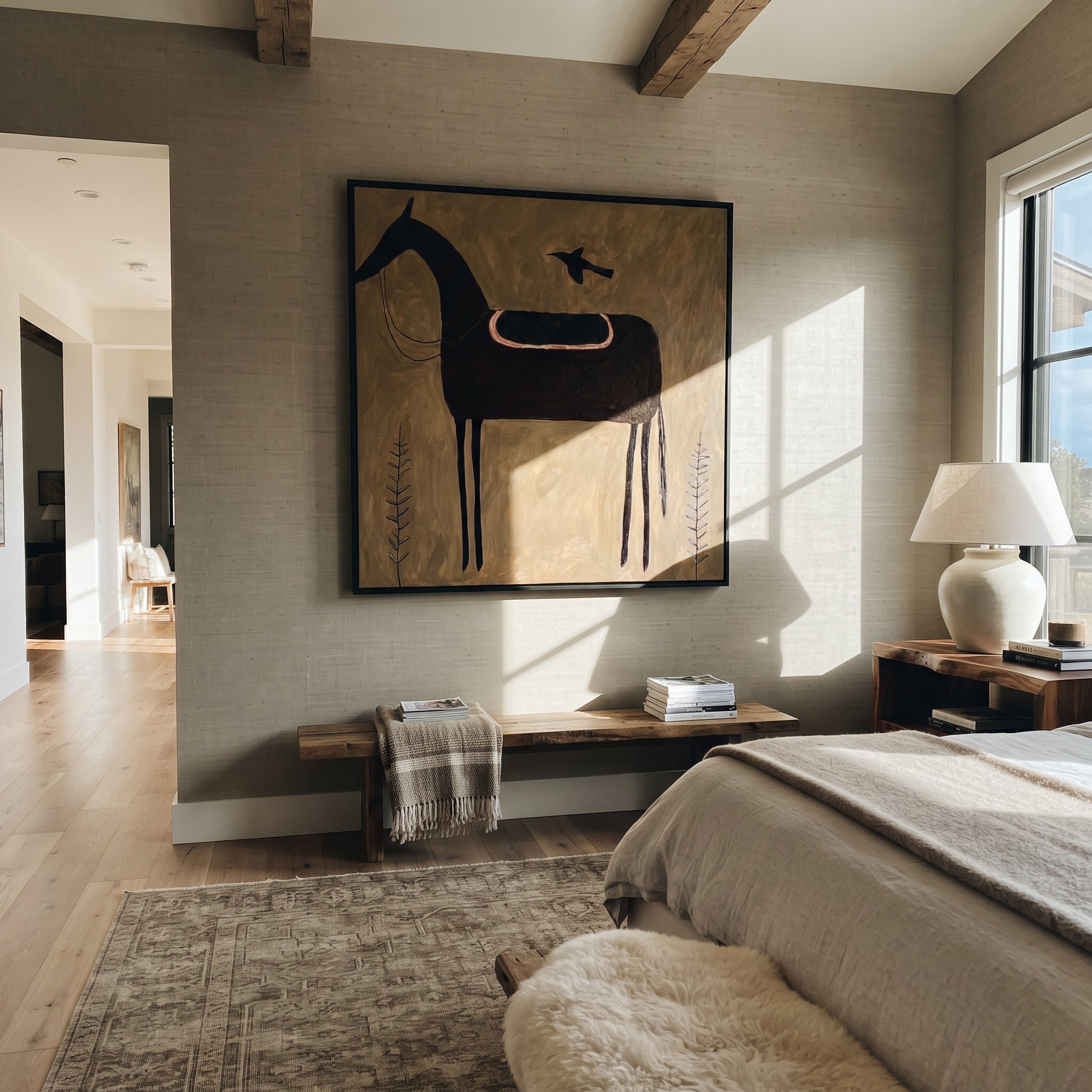 Bird Guards Empty Saddle displayed in a collected contemporary interior