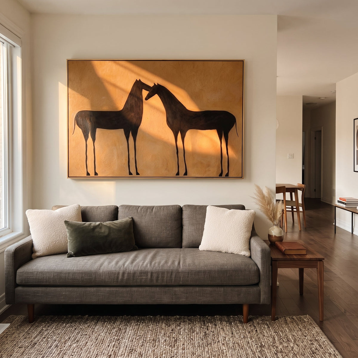 Two Shadows Meet Warmth presented as a colorful interior focal point