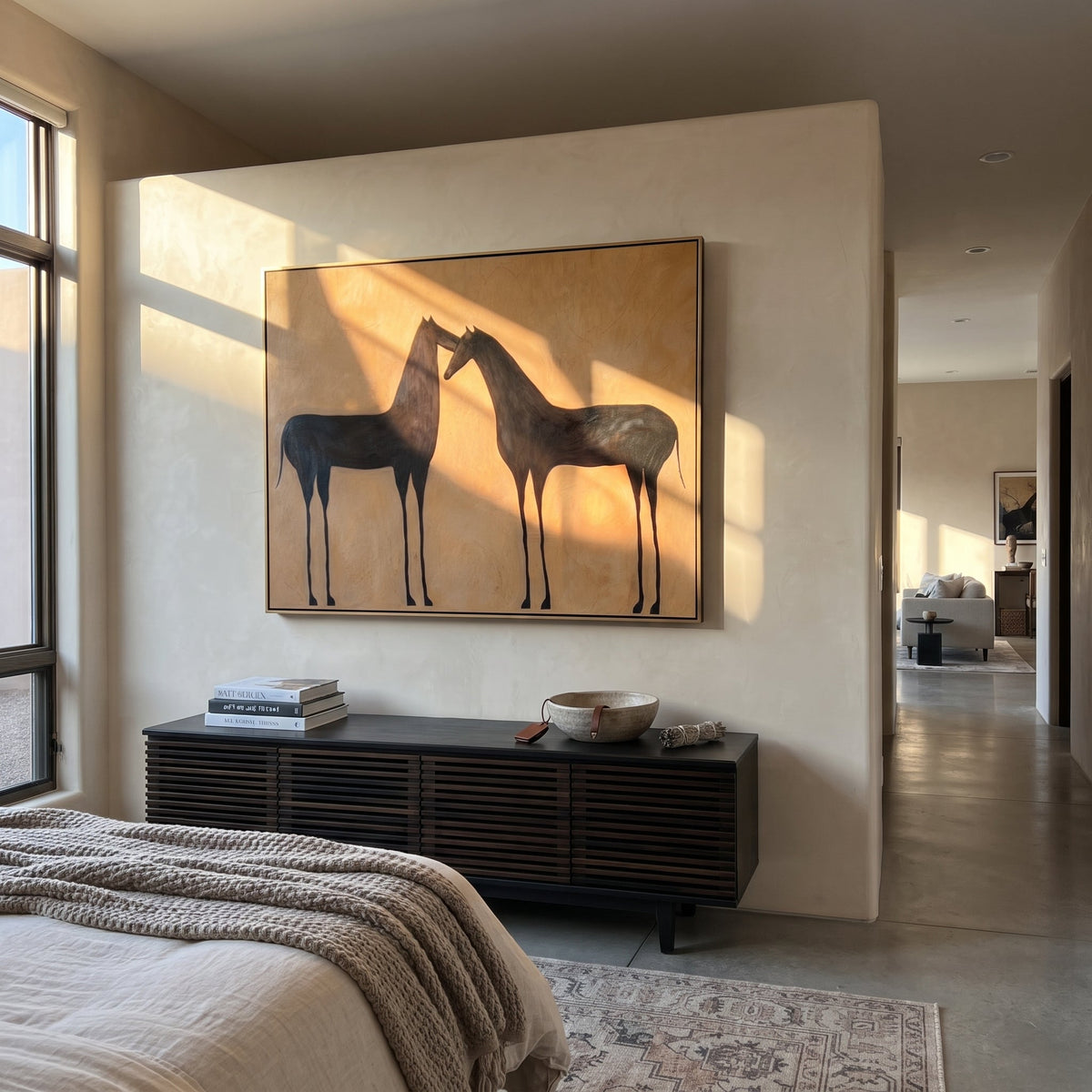 Two Shadows Meet Warmth displayed in a layered residential setting