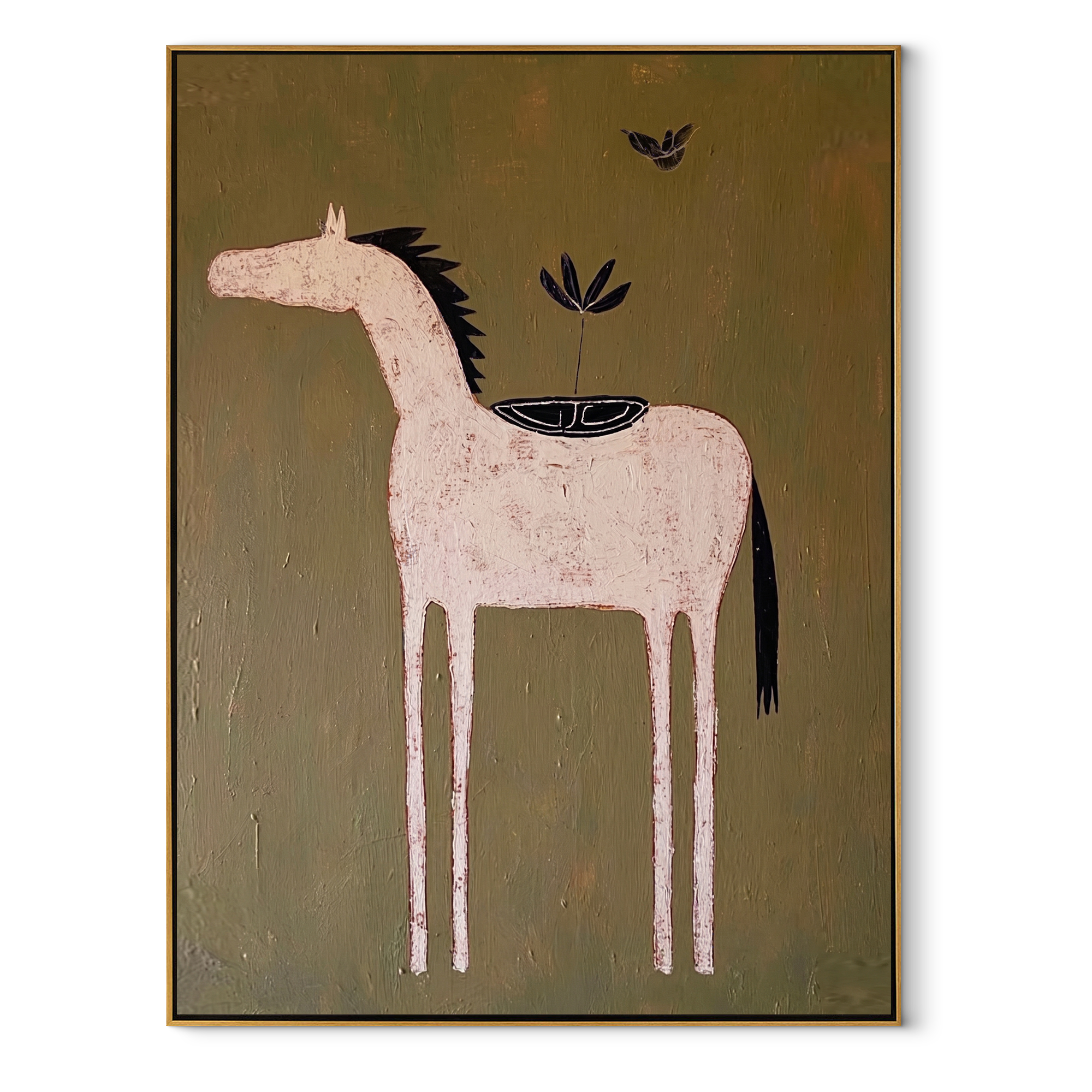 Pale Horse Carries Garden equestrian horse painting, vertical canvas artwork