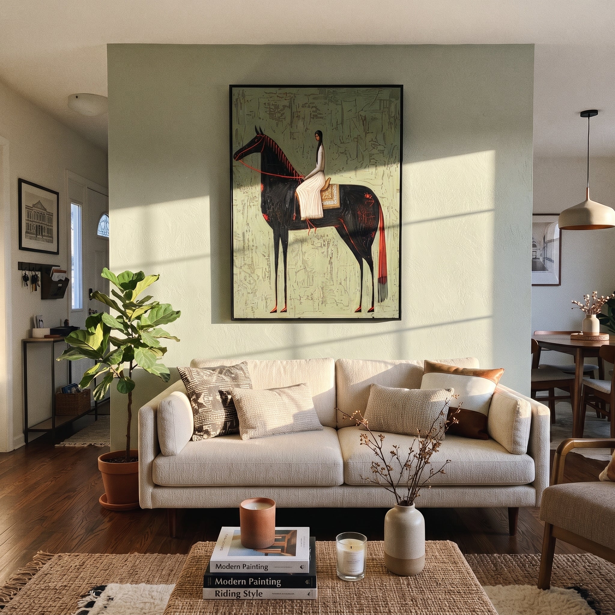 White Dress Crosses Sage displayed in a layered residential setting