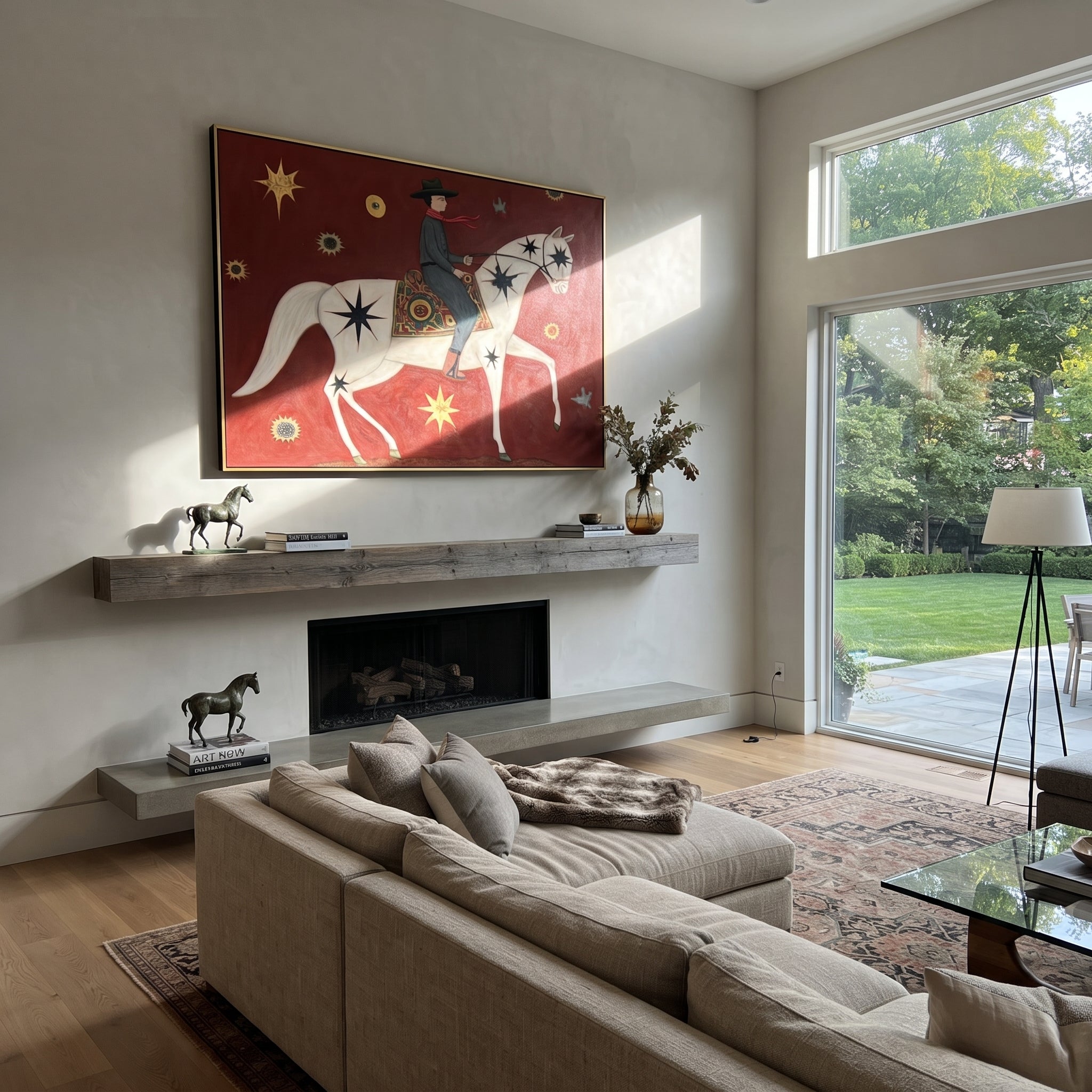 Star Horse Crosses Crimson displayed in a collected contemporary interior