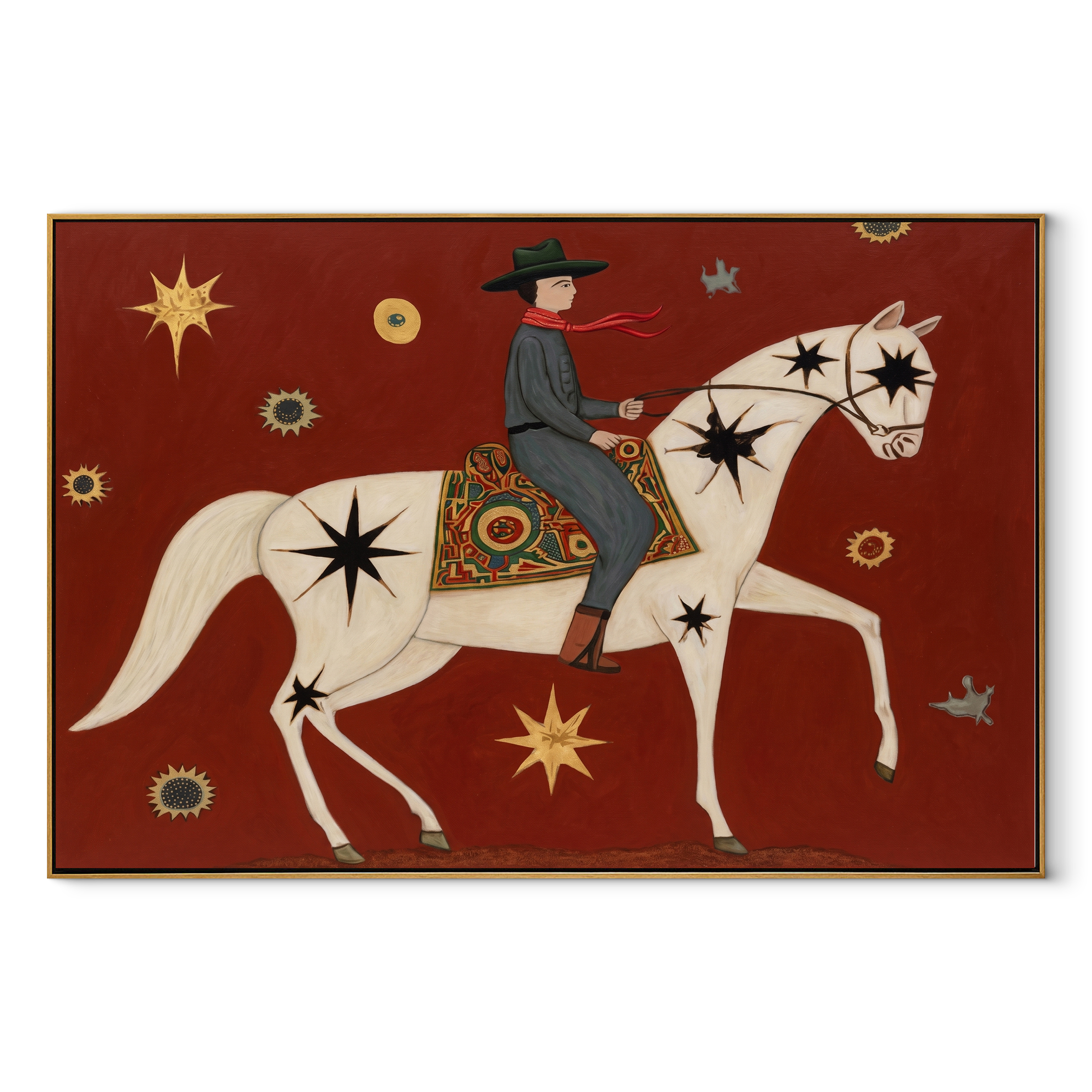 Star Horse Crosses Crimson equestrian horse painting, horizontal canvas artwork