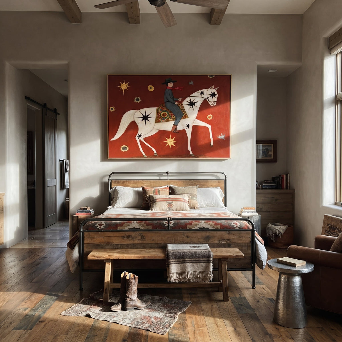 Star Horse Crosses Crimson displayed in a layered residential setting