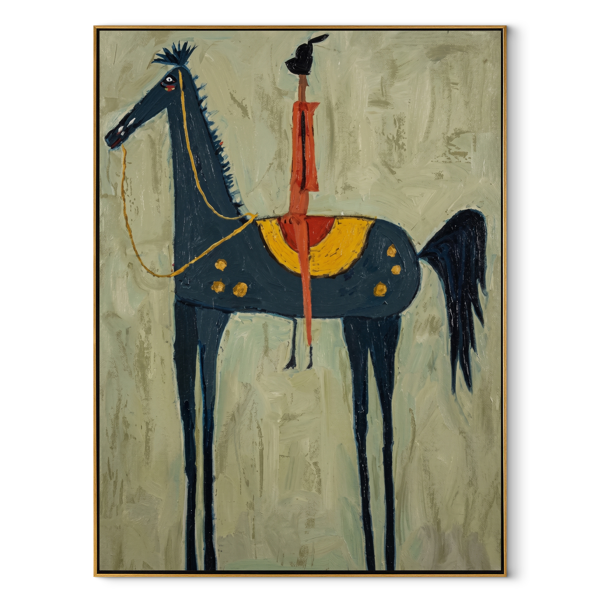 Red Acrobat Touches Sky equestrian horse painting, vertical canvas artwork