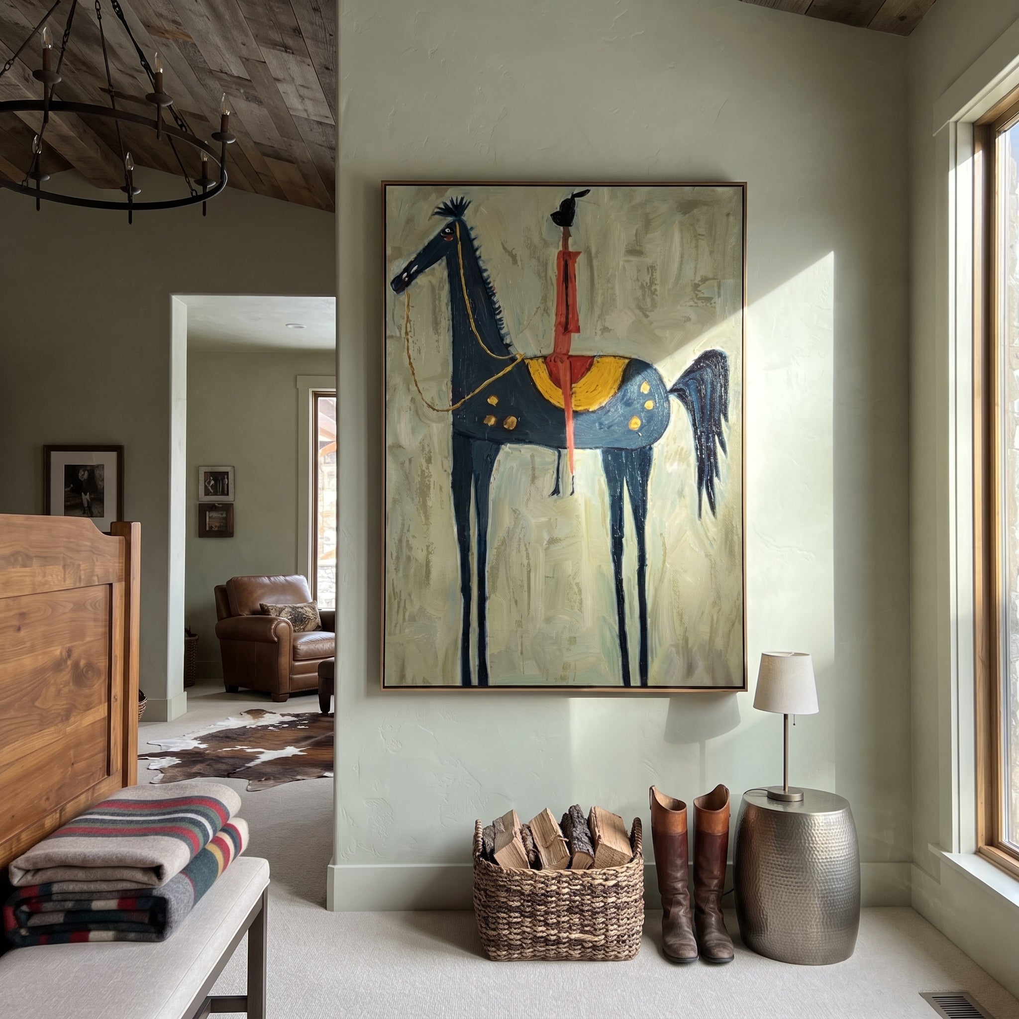 Red Acrobat Touches Sky presented as a colorful interior focal point