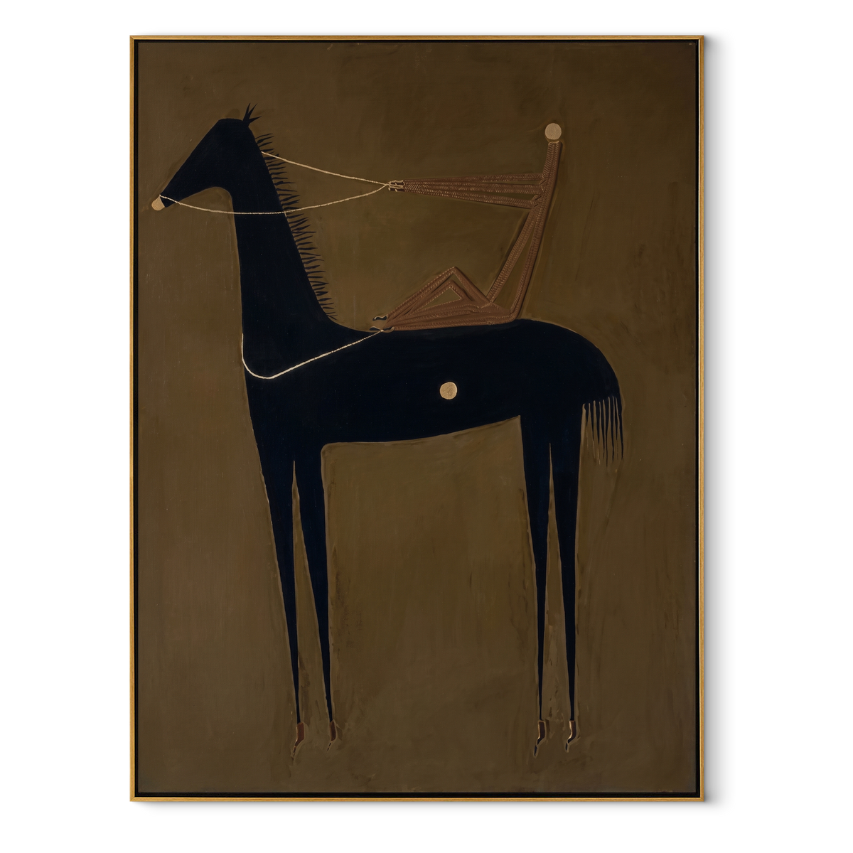 Pale Line Tethers Midnight equestrian horse painting, vertical canvas artwork