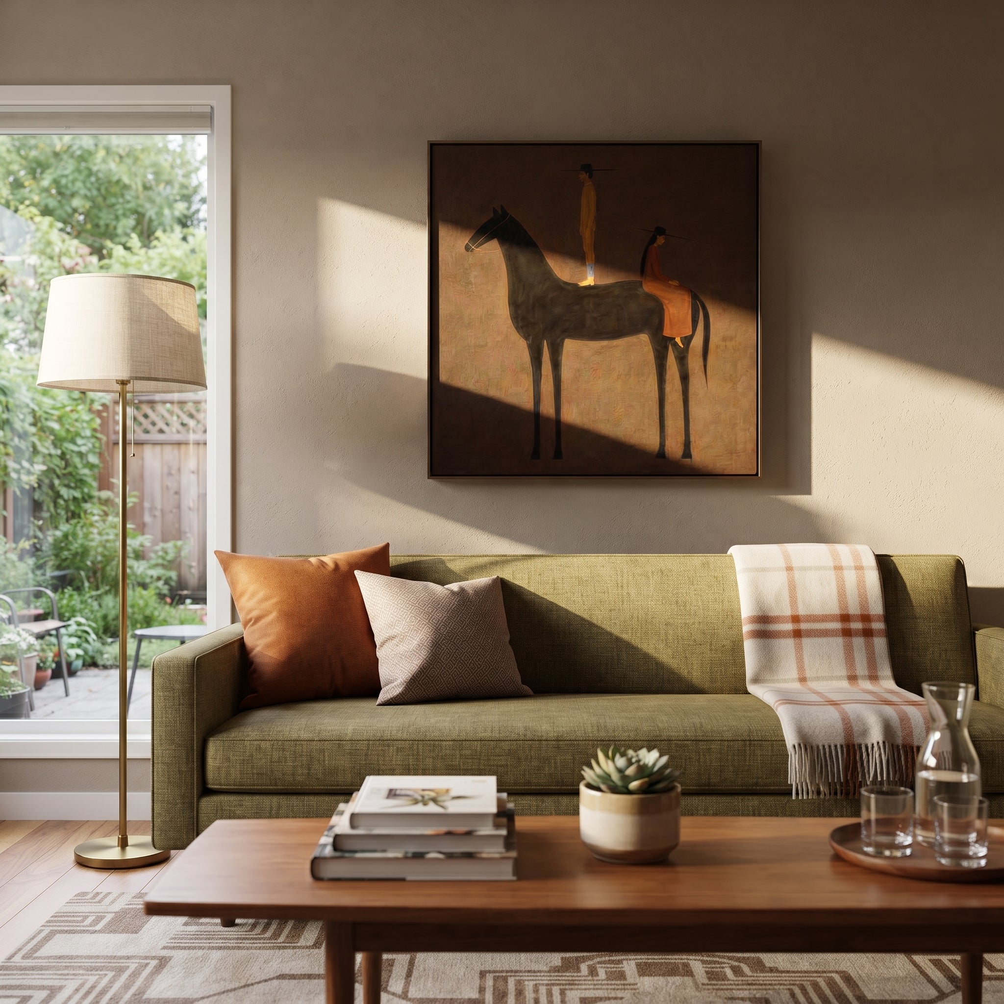 Black Horse Holds Distance displayed in a collected contemporary interior