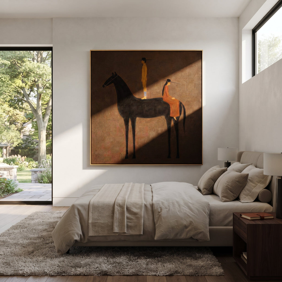 Black Horse Holds Distance styled with warm modern furnishings