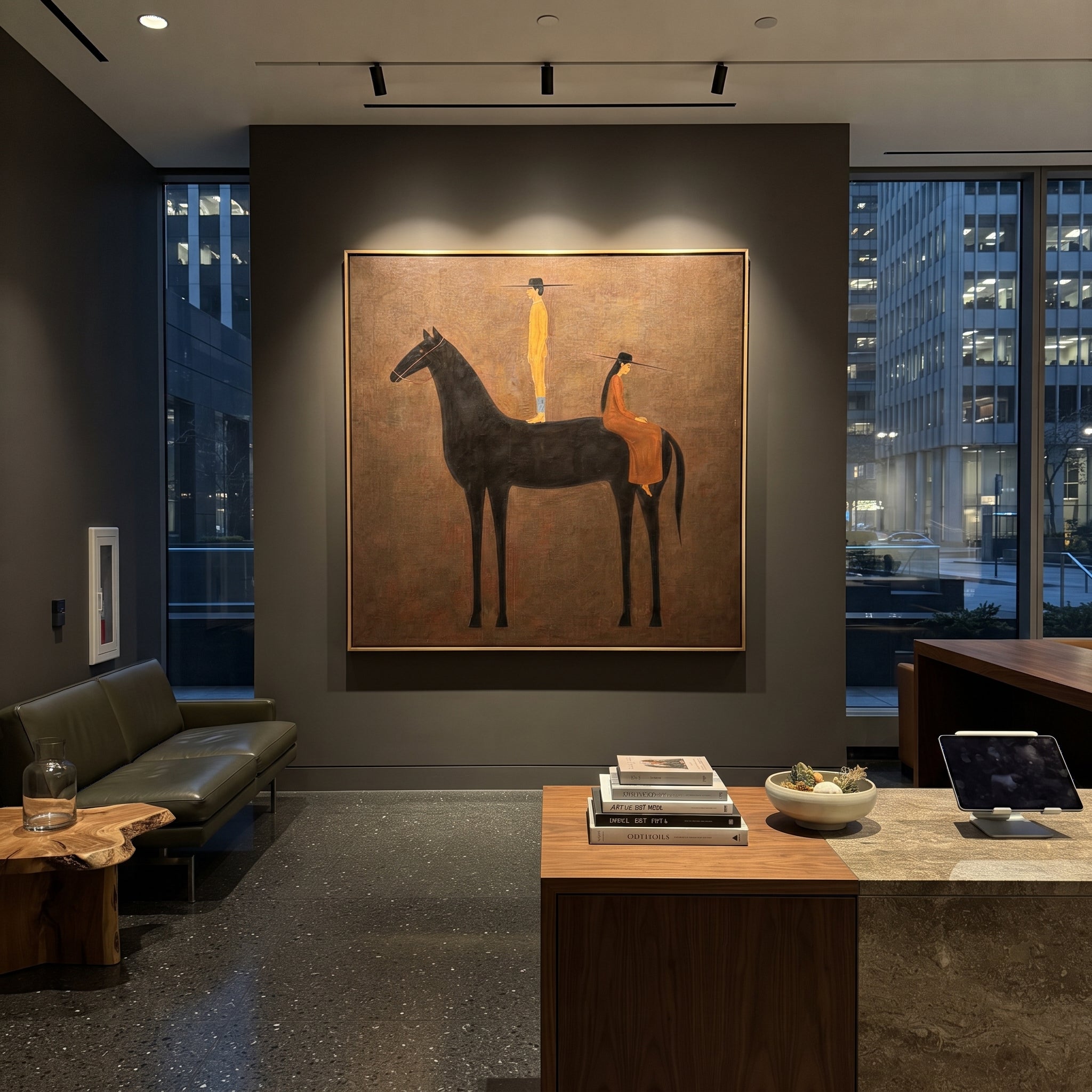 Black Horse Holds Distance displayed in a layered residential setting