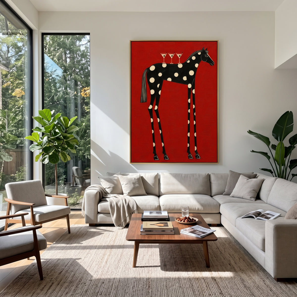 Martinis on the Spotted Horse - whimsical spotted horse painting shown in modern room setting 5