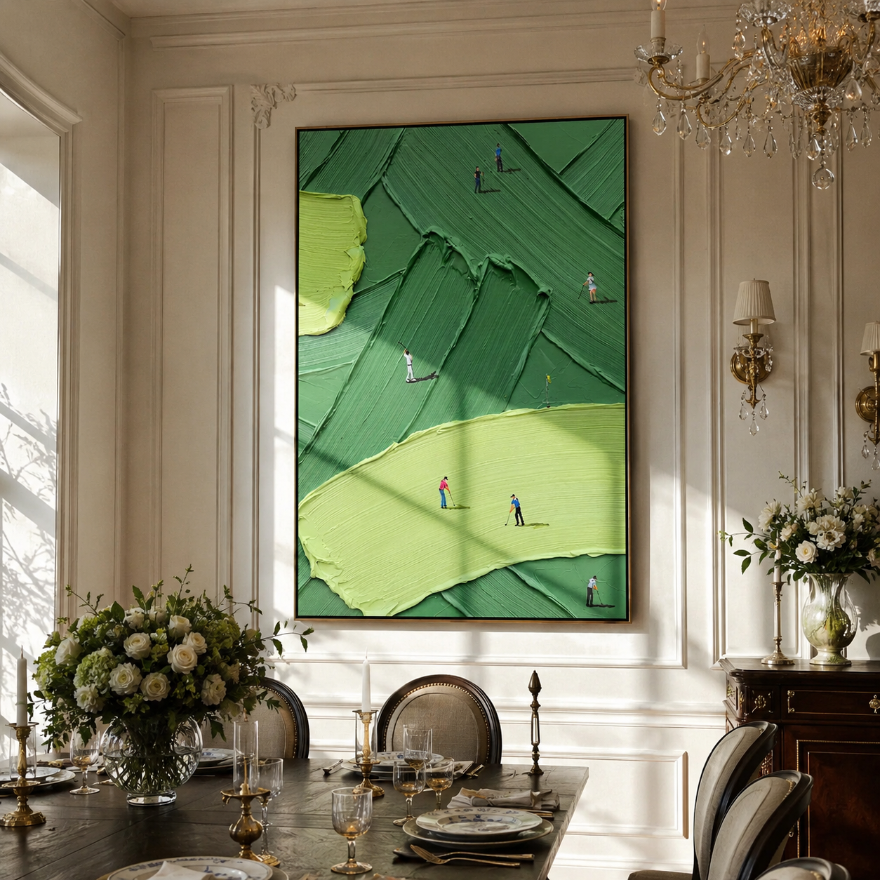 The Fairway Pursuit – Modern Impasto Golfing Painting | Creative Green Texture Sports Office Decor